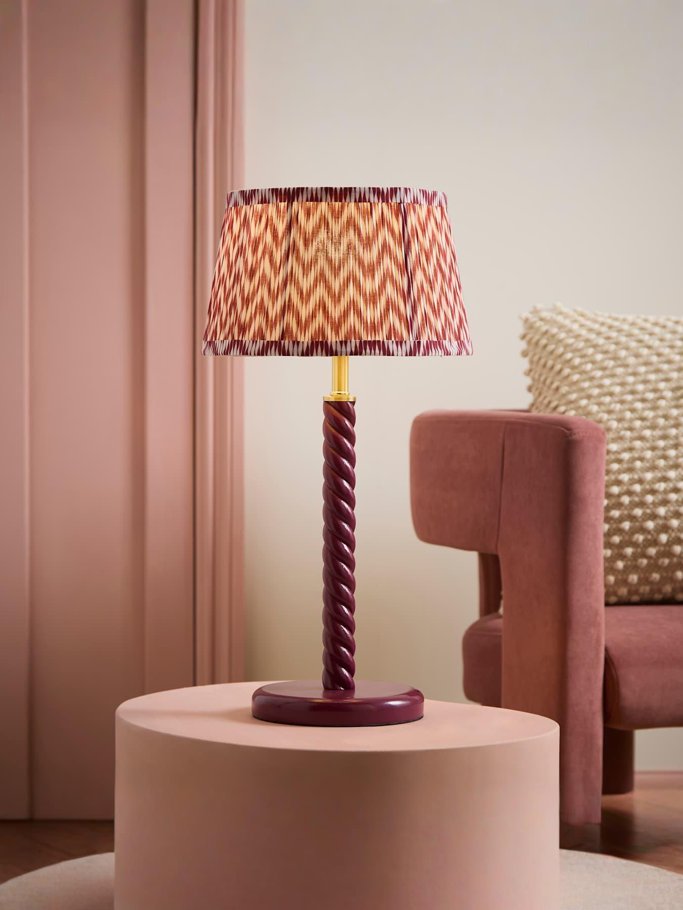 ValueLights Amara Pink Twist Table Lamp with Chevron Pleated Taper Shade and Warm White Bulb