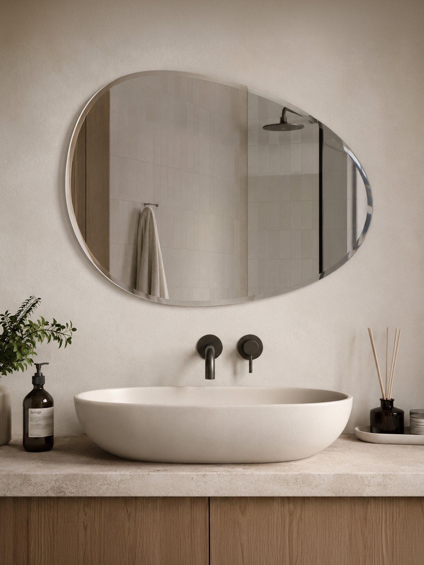 Showerdrape Showerdrape Angel Pebble Asymmetrical Wall Mounted Frameless Mirror 70 X 50cm