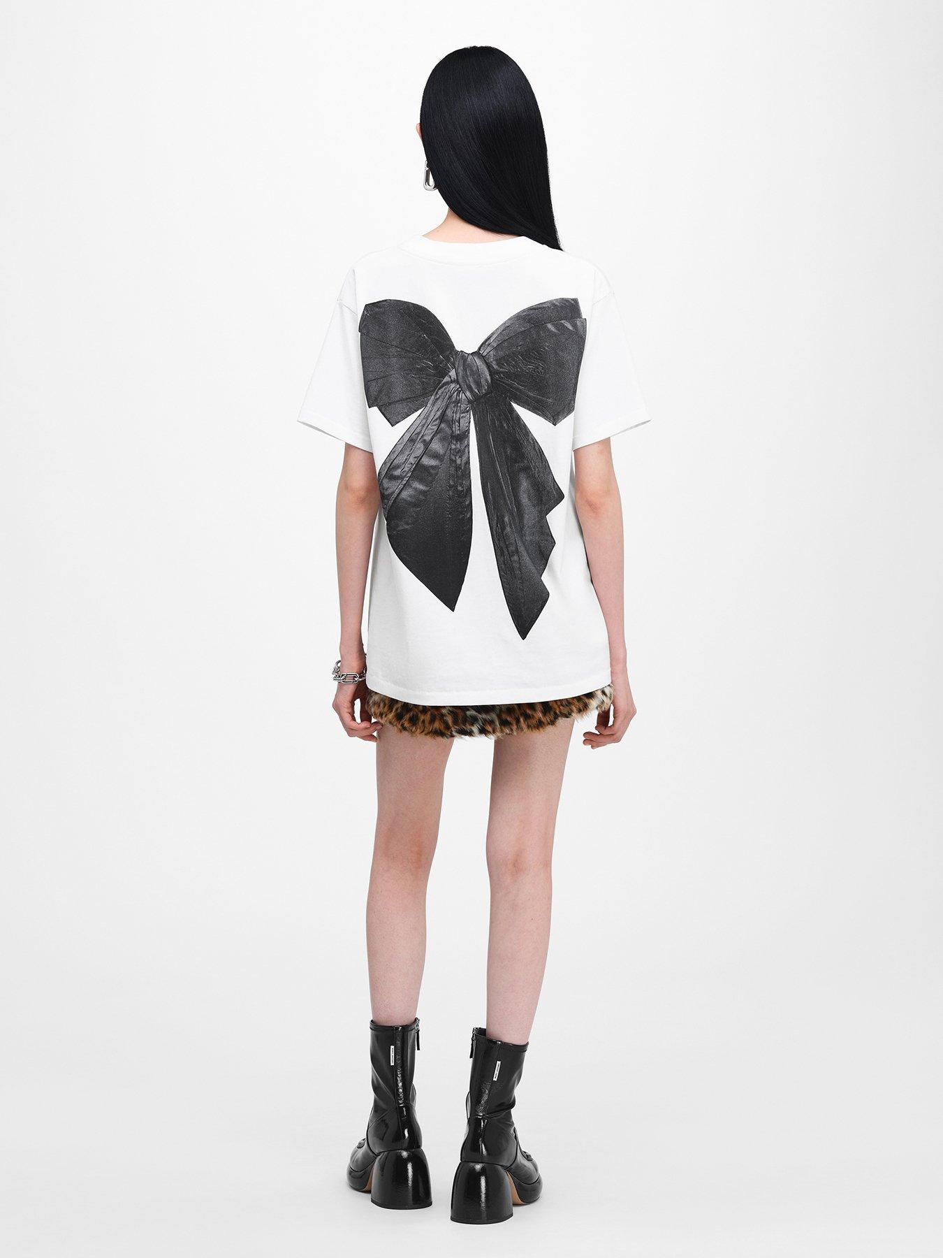 Image 1 of 5 of MARC JACOBS Womens Oversized Bow Logo T-Shirt - White