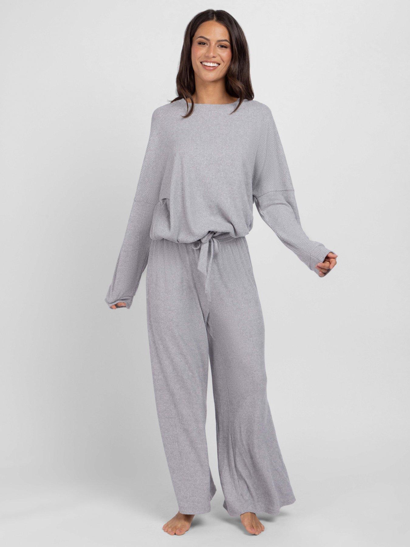 Image 1 of 6 of DORINA Womens Gracie Ribbed Drawstring Wide Leg Lounge Set - Grey