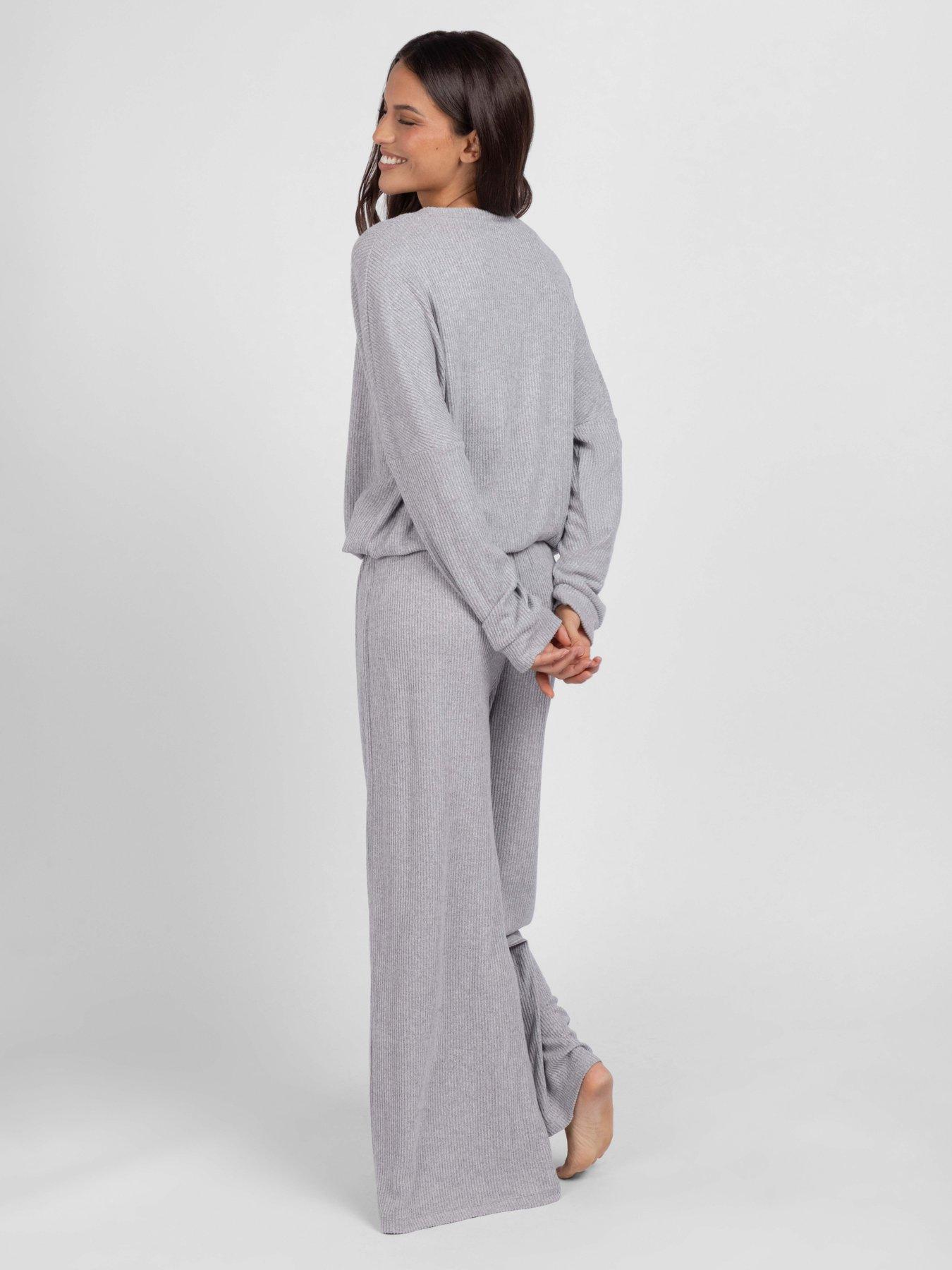 Image 2 of 6 of DORINA Womens Gracie Ribbed Drawstring Wide Leg Lounge Set - Grey