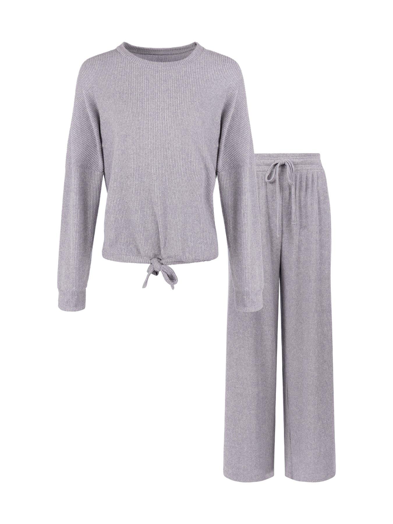 Image 6 of 6 of DORINA Womens Gracie Ribbed Drawstring Wide Leg Lounge Set - Grey