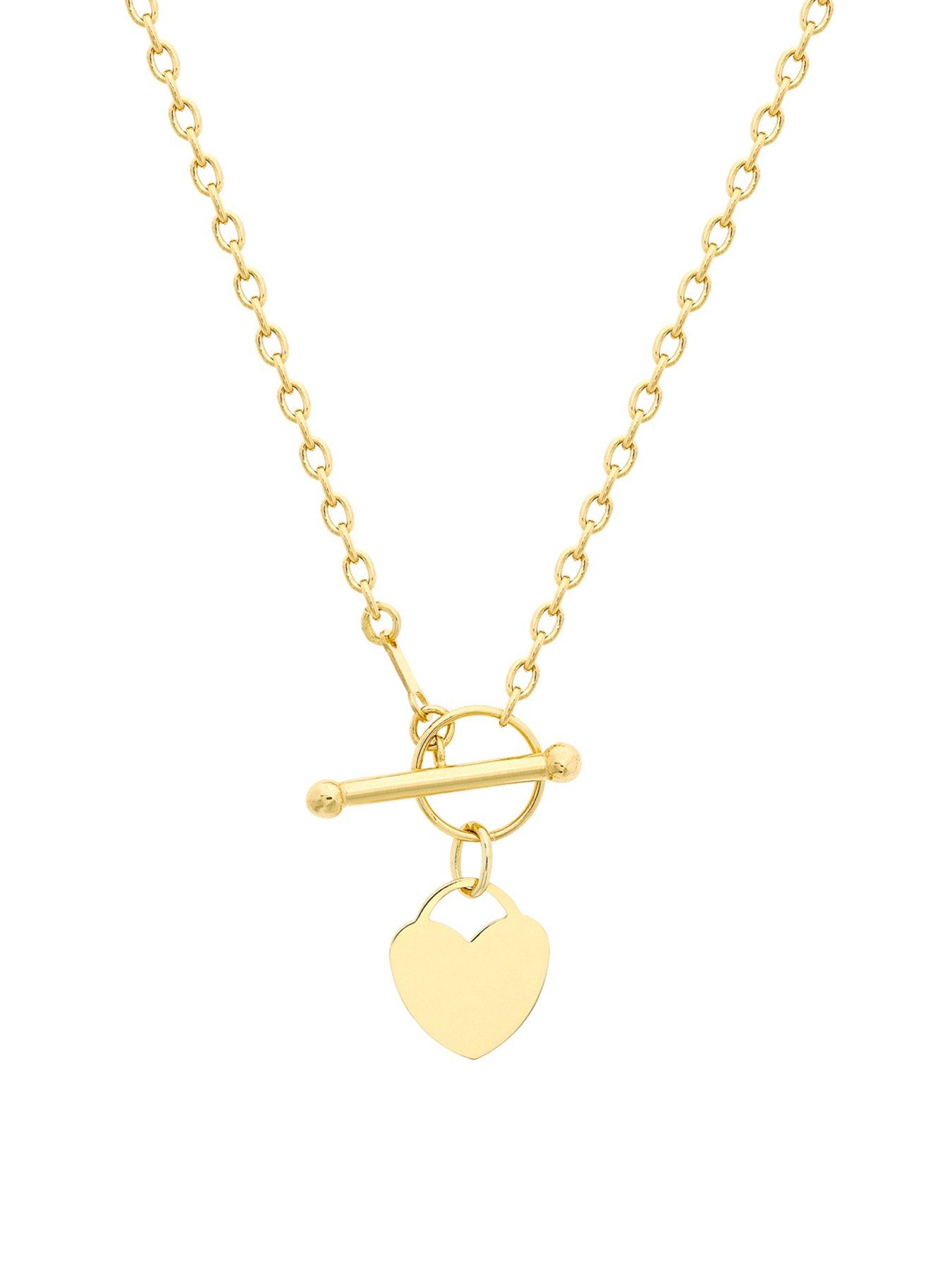 Image 1 of 3 of The Love Collection 9ct Yellow Gold Heart Charm T-Bar Necklace