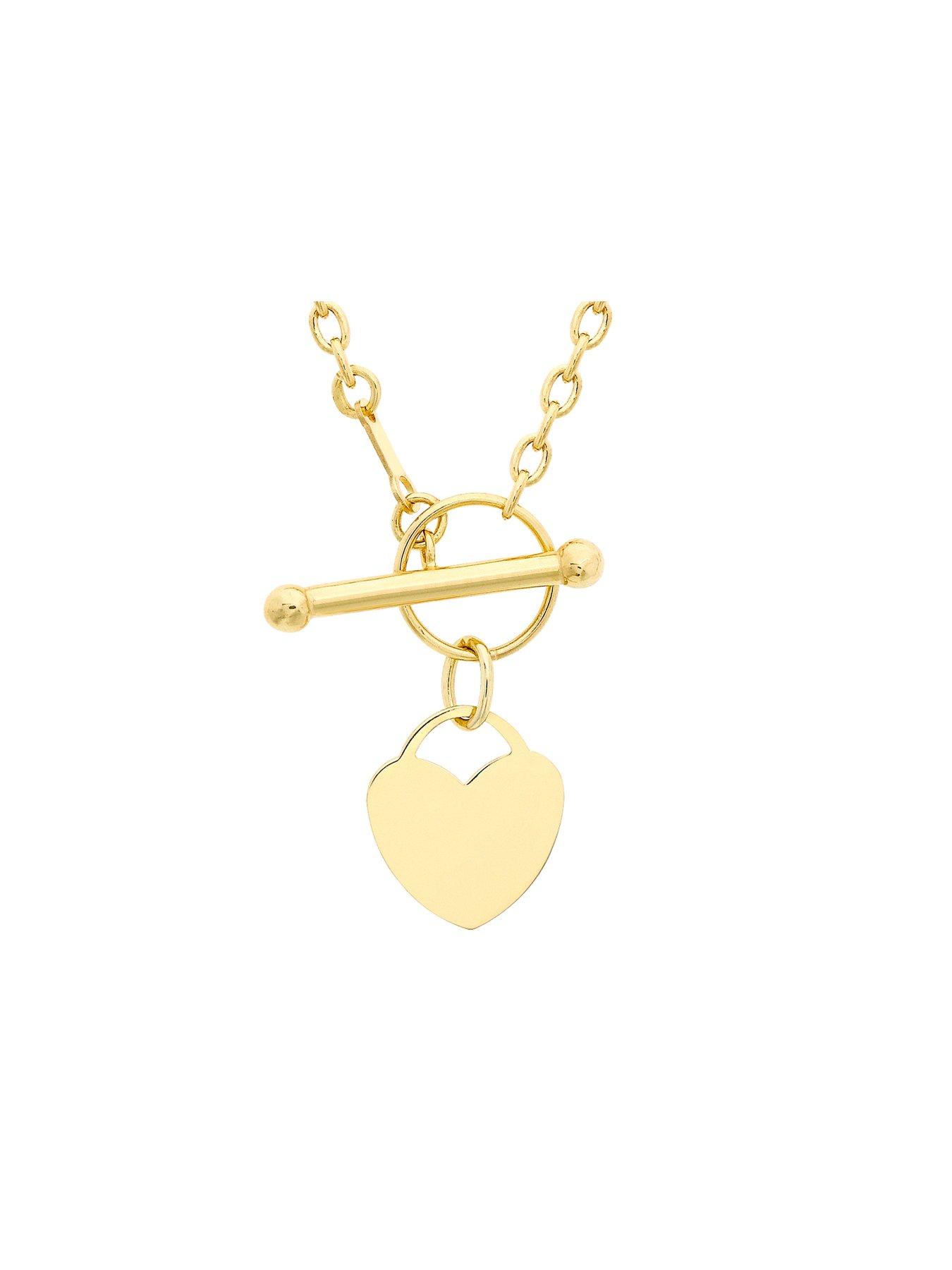Image 2 of 3 of The Love Collection 9ct Yellow Gold Heart Charm T-Bar Necklace