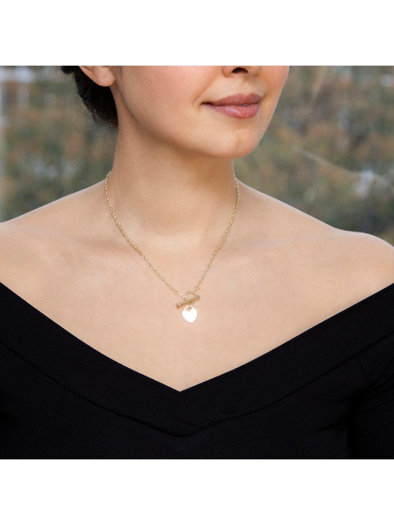 Image 3 of 3 of The Love Collection 9ct Yellow Gold Heart Charm T-Bar Necklace