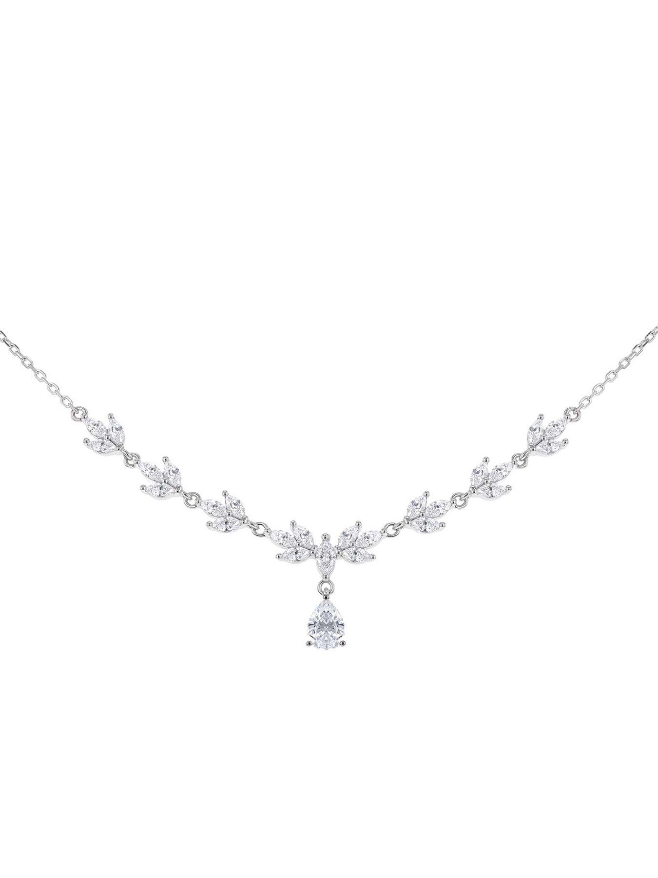 The Love Collection Sterling Silver Rhodium Plated White Marquise and Teardrop CZ Necklet 42cm/16.5'- 45cm/17.75'