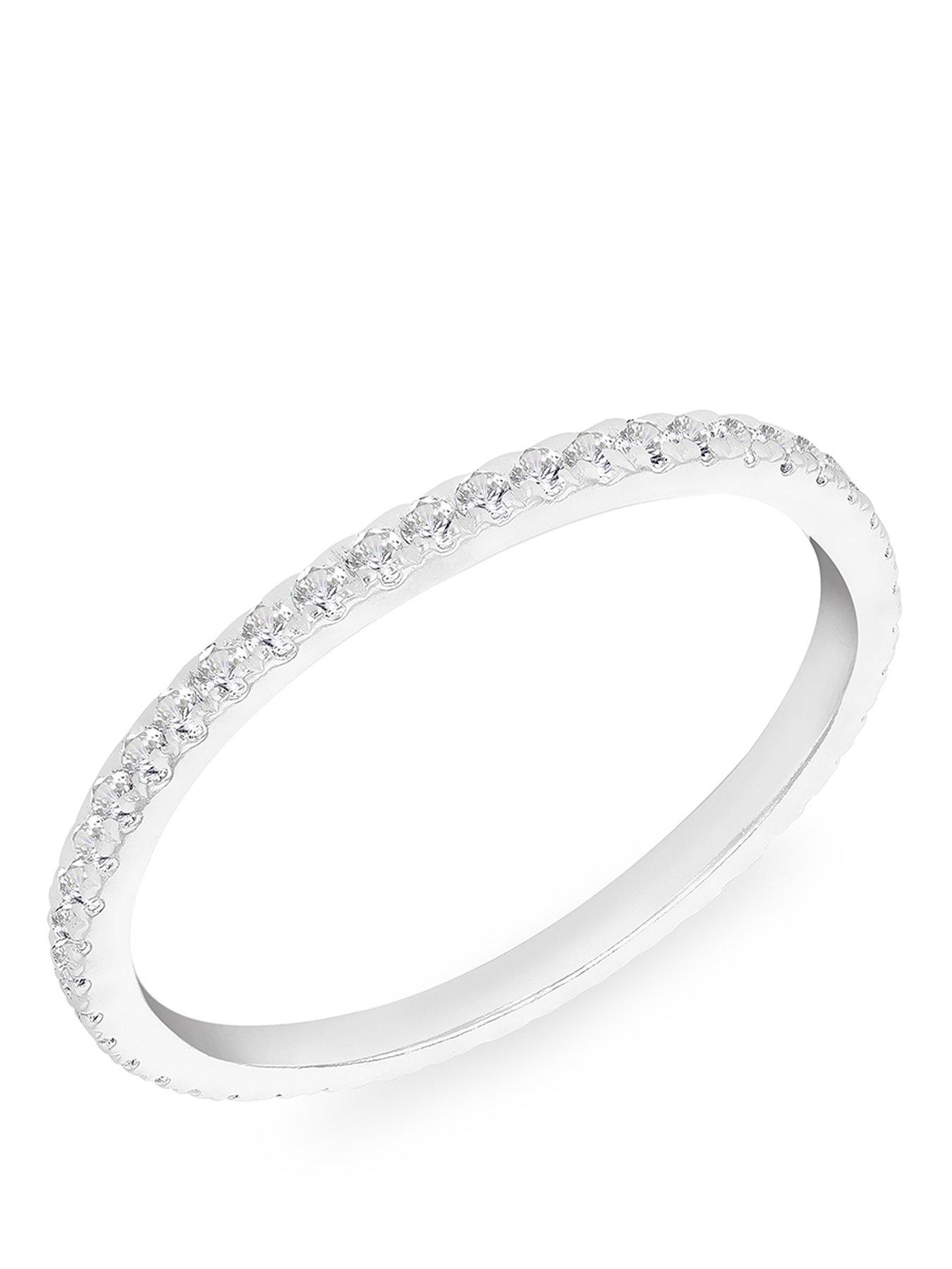 The Love Collection Sterling Silver Rhodium Plated 1.5mm White CZ Eternity Ring
