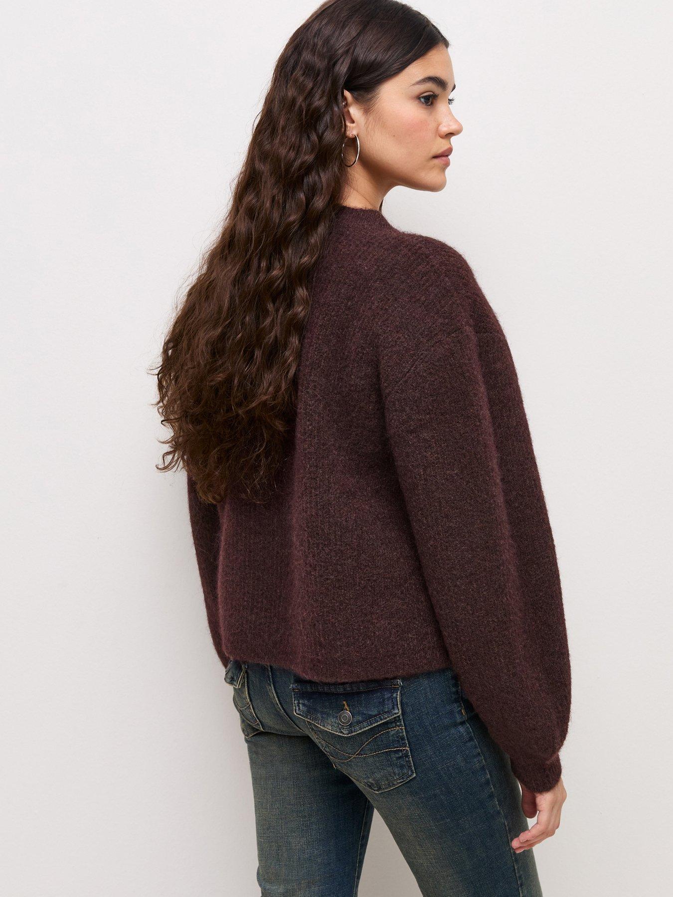 Image 2 of 5 of New Look Womens Brushed Rib V-Neck Wool Blend Jumper - Brown