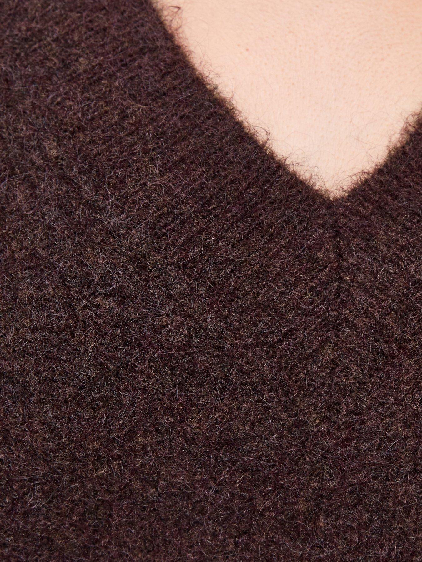 Image 5 of 5 of New Look Womens Brushed Rib V-Neck Wool Blend Jumper - Brown