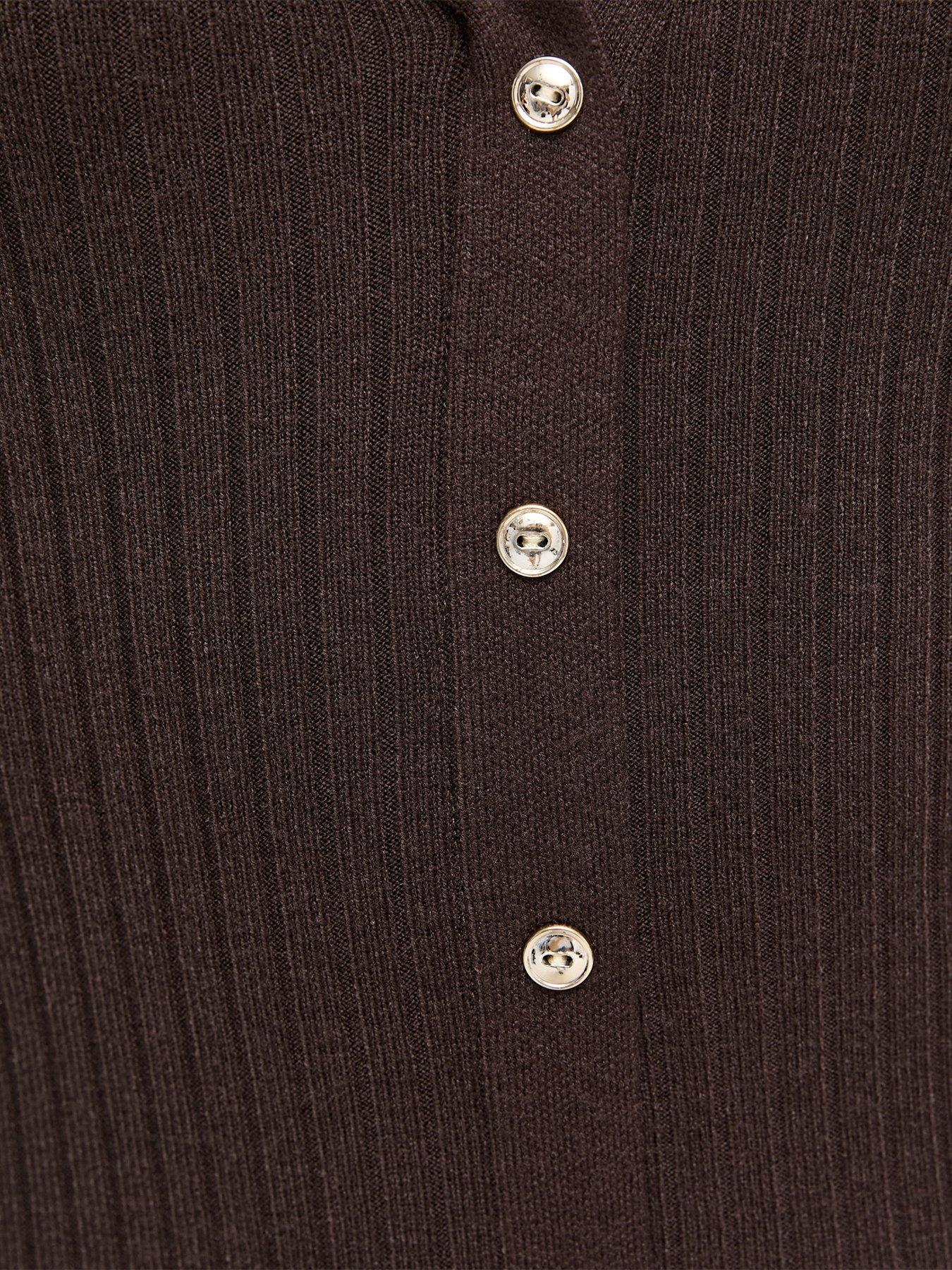 Image 6 of 6 of New Look Womens Ribbed Collared Button-Through Midi Dress - Brown