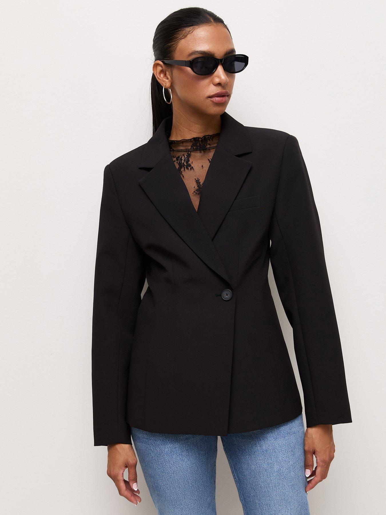 Image 1 of 6 of New Look Womens Power Shoulder Single-Button Blazer - Black