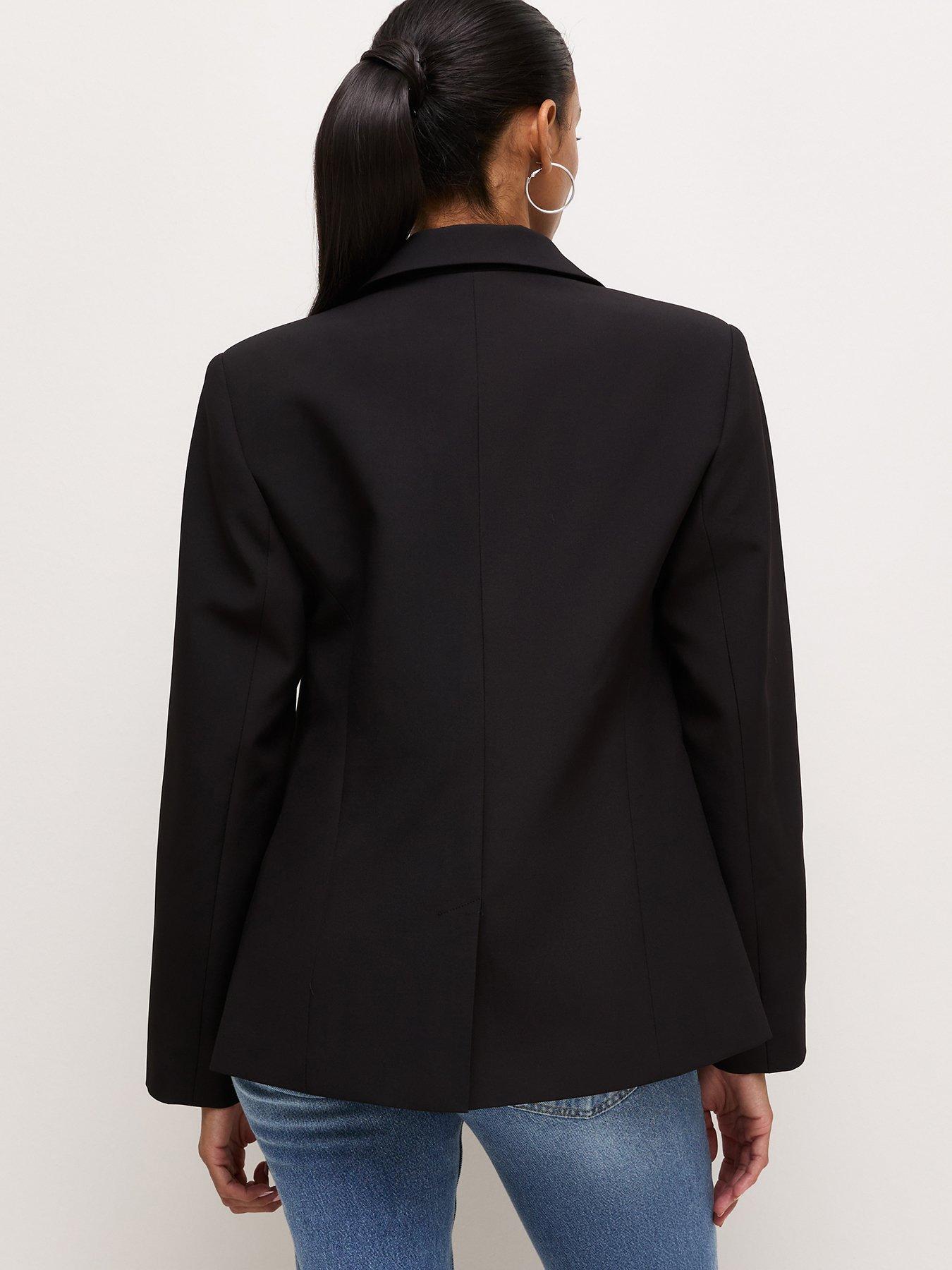 Image 2 of 6 of New Look Womens Power Shoulder Single-Button Blazer - Black