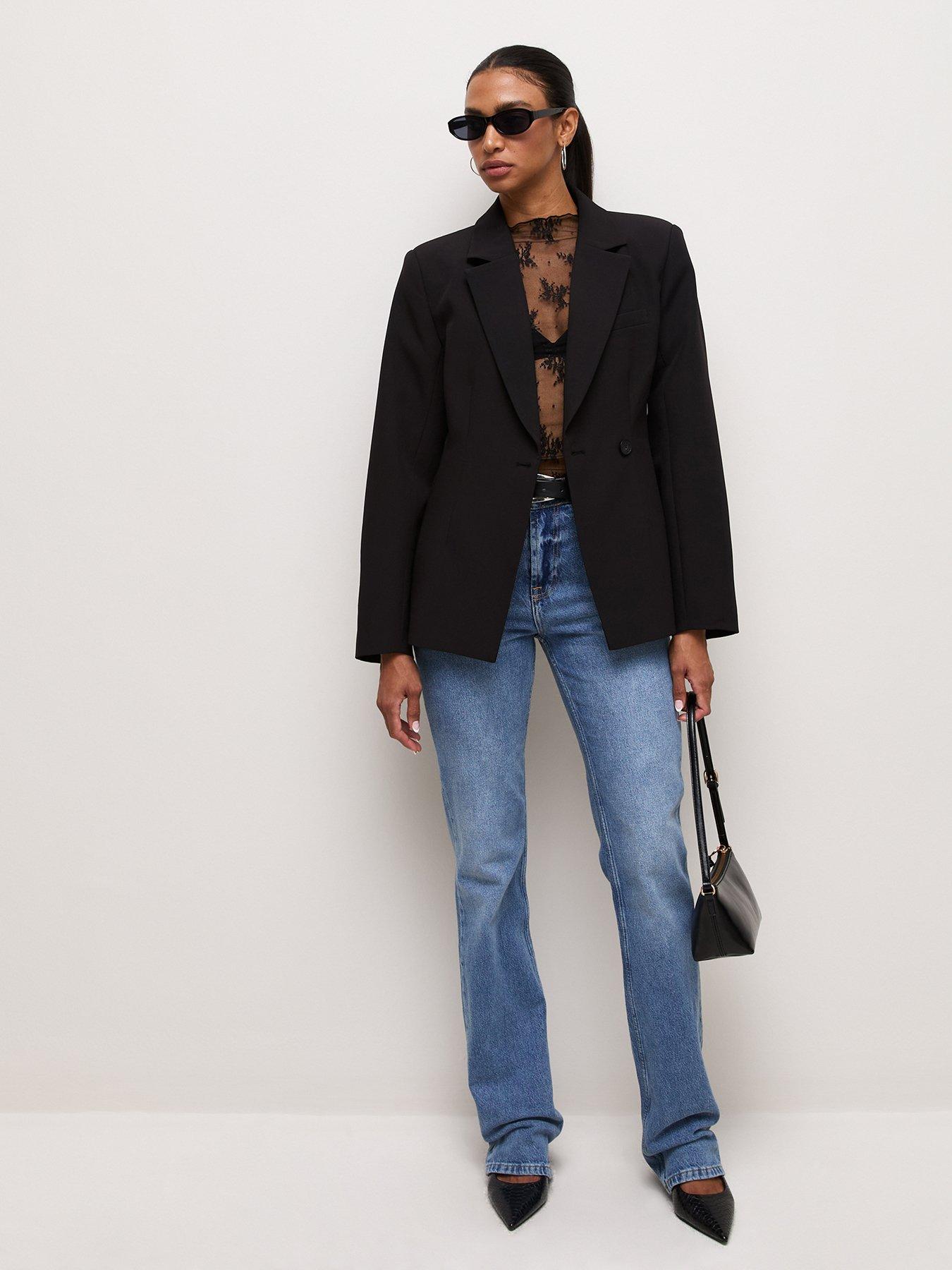 Image 3 of 6 of New Look Womens Power Shoulder Single-Button Blazer - Black