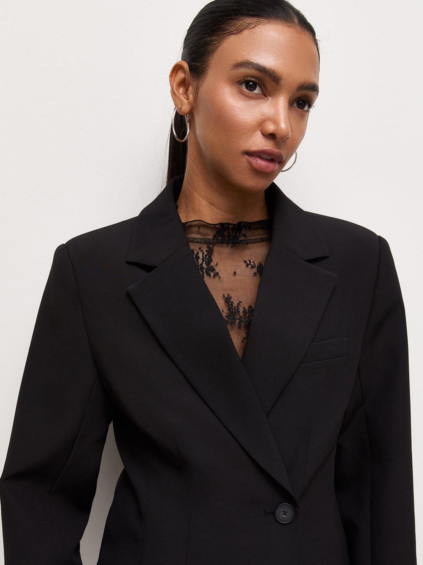 Image 4 of 6 of New Look Womens Power Shoulder Single-Button Blazer - Black
