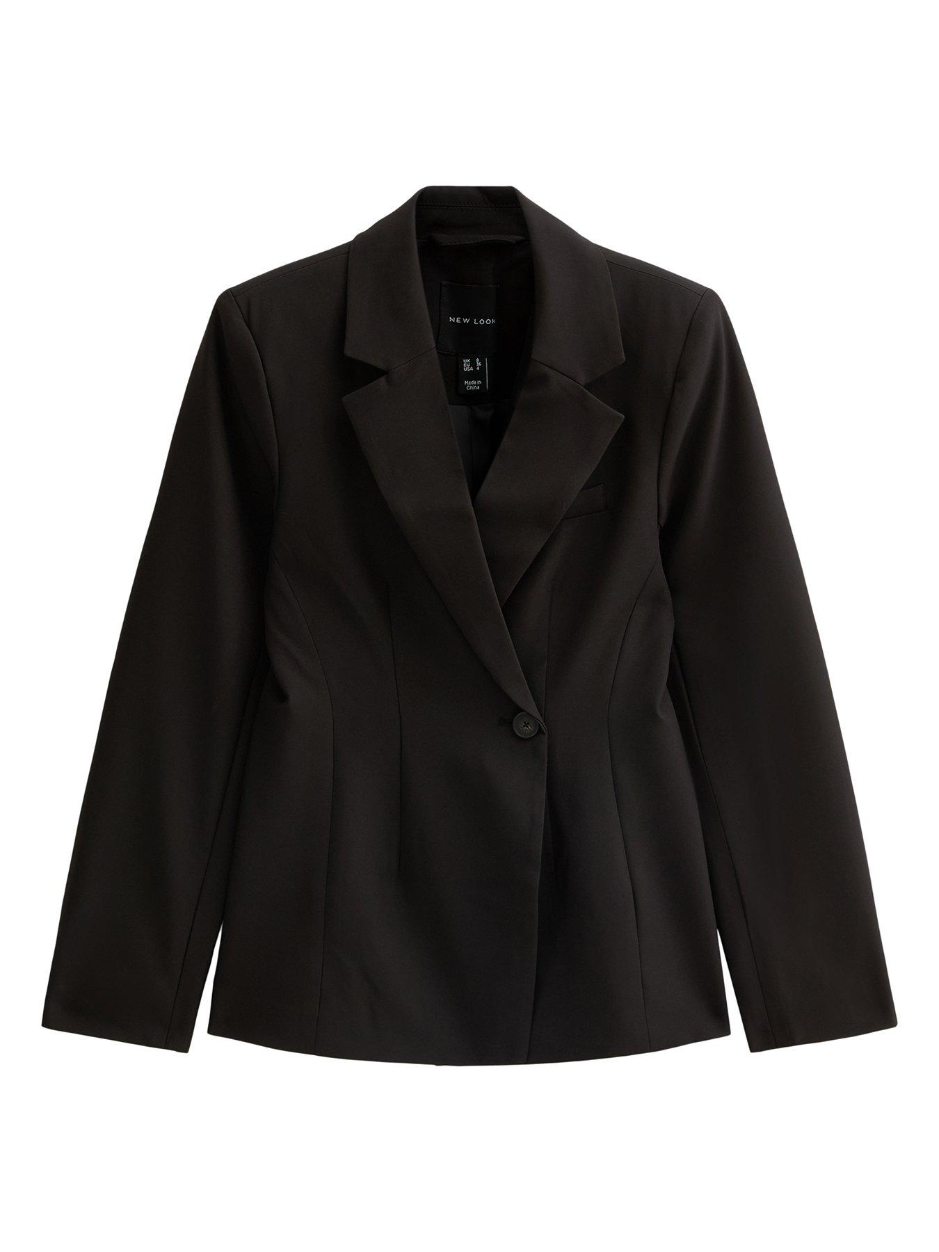 Image 5 of 6 of New Look Womens Power Shoulder Single-Button Blazer - Black