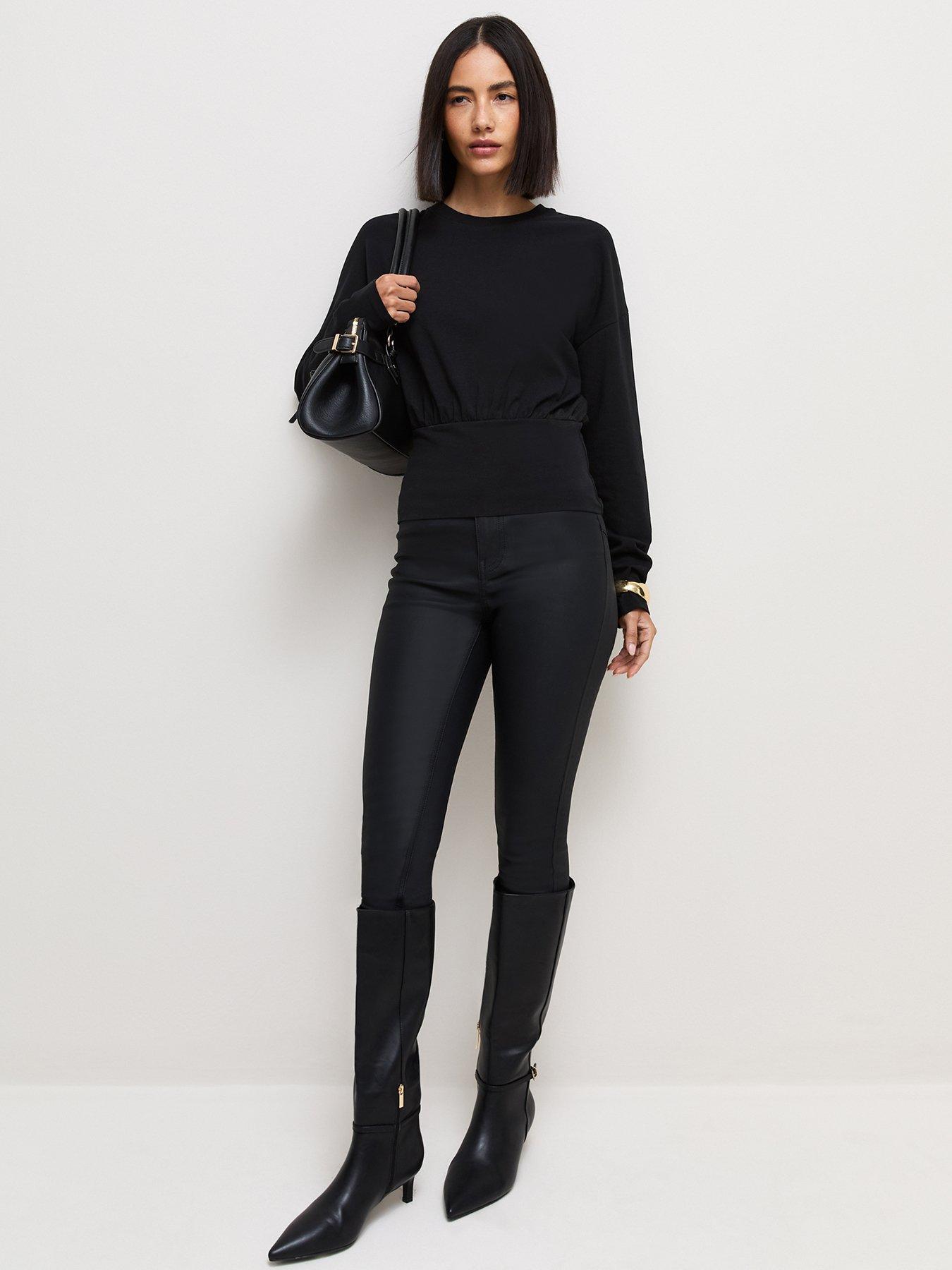 Image 3 of 6 of New Look Black Cotton Rich Long Sleeve Wide Waistband Top
