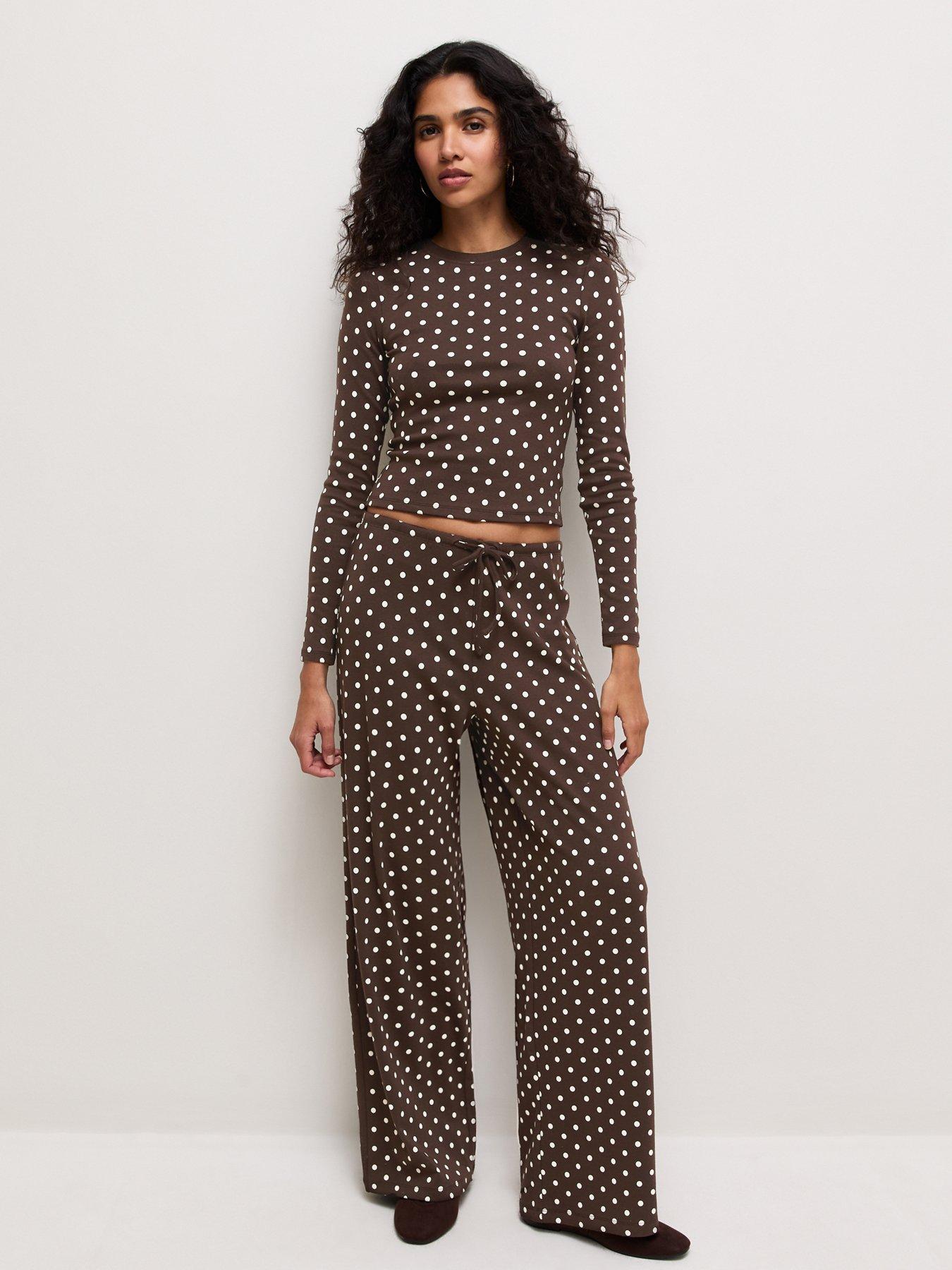 New Look Women's Polka Dot Wide Leg Trousers - Brown
