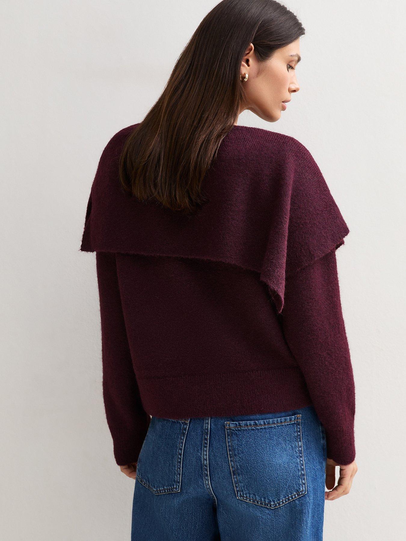 Image 2 of 6 of New Look Womens Asymmetric Bardot Collar Jumper - Burgundy