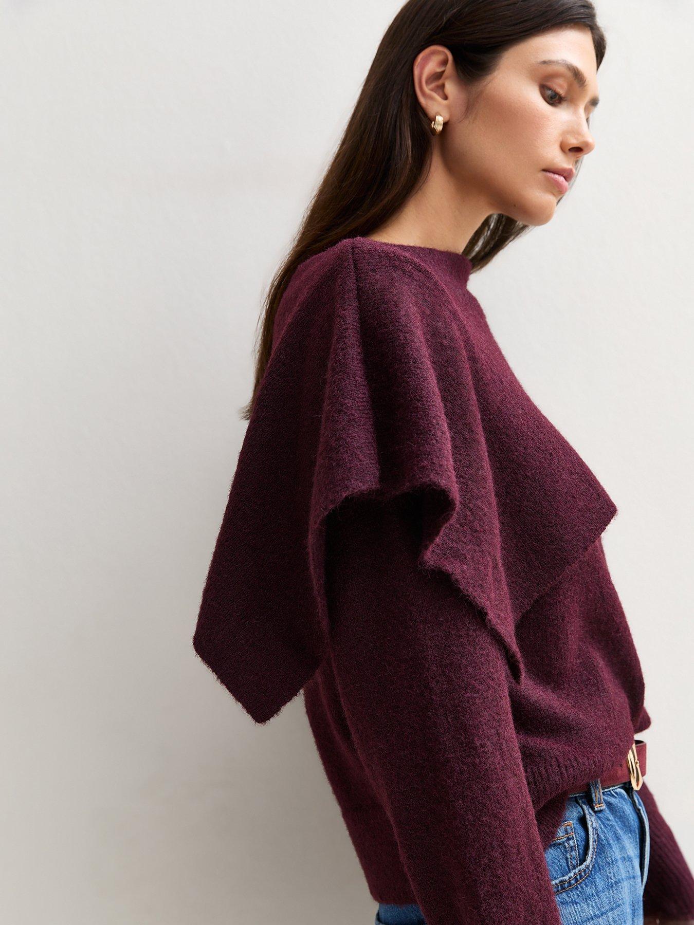 Image 4 of 6 of New Look Womens Asymmetric Bardot Collar Jumper - Burgundy