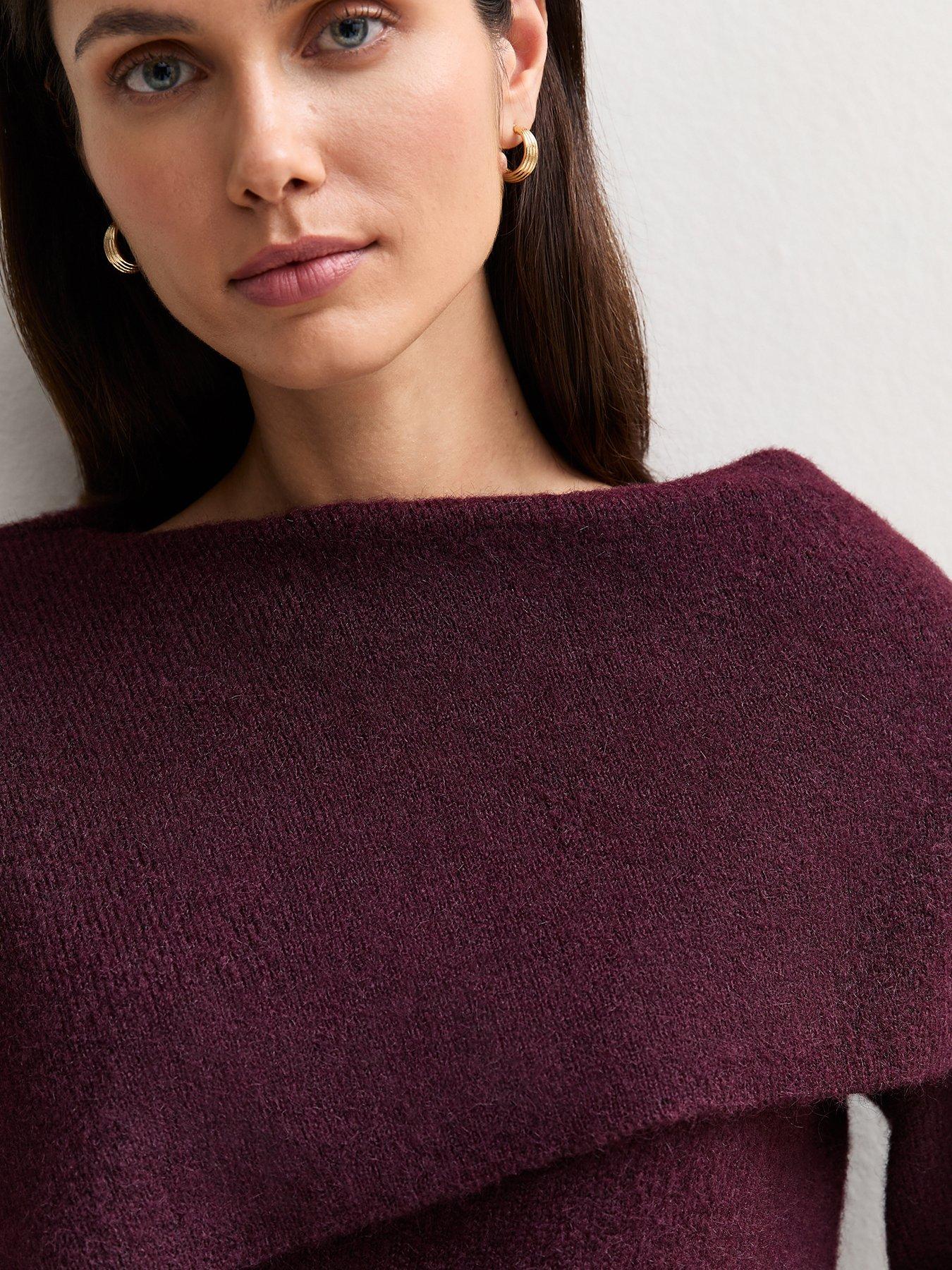 Image 5 of 6 of New Look Womens Asymmetric Bardot Collar Jumper - Burgundy