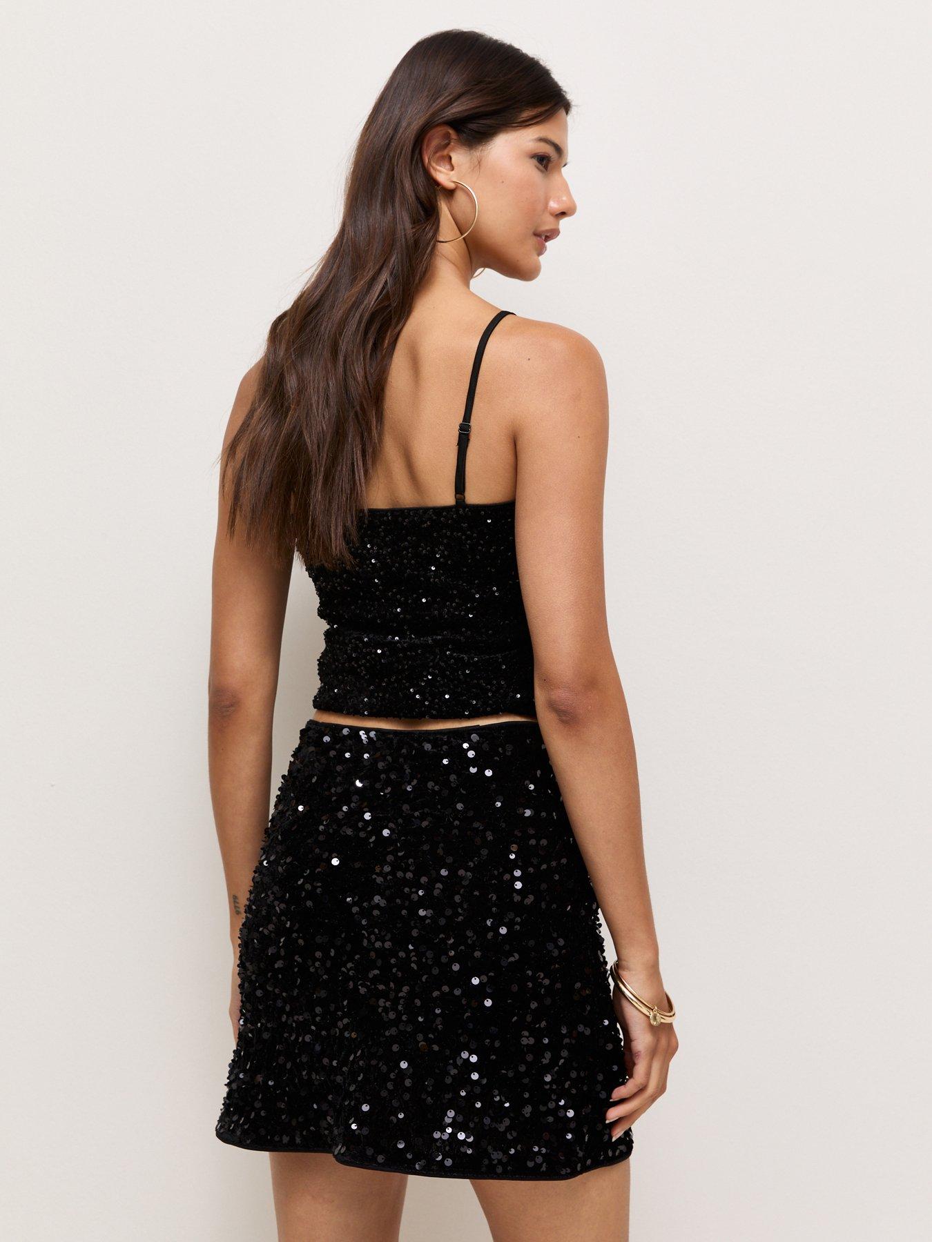Image 2 of 6 of New Look Womens Sequin Velvet Mini Skirt - Black