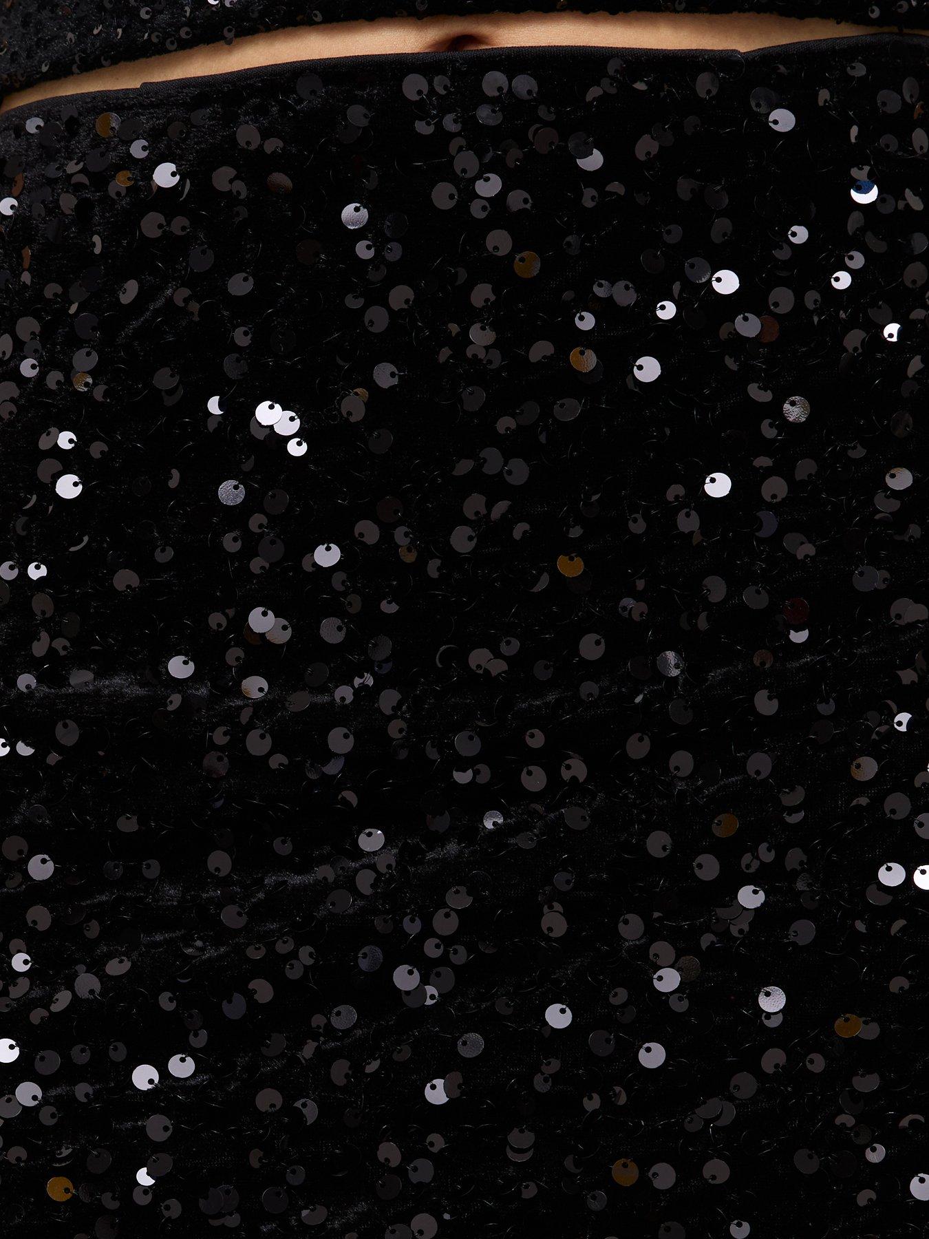 Image 5 of 6 of New Look Womens Sequin Velvet Mini Skirt - Black