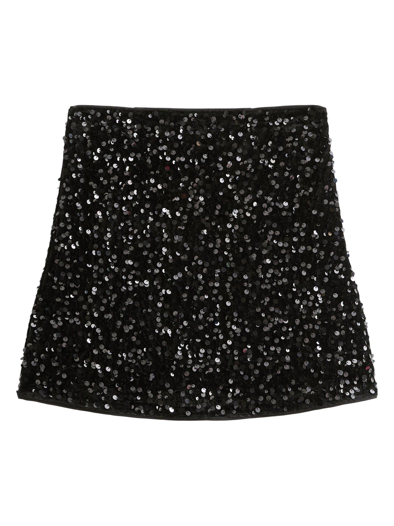 Image 6 of 6 of New Look Womens Sequin Velvet Mini Skirt - Black