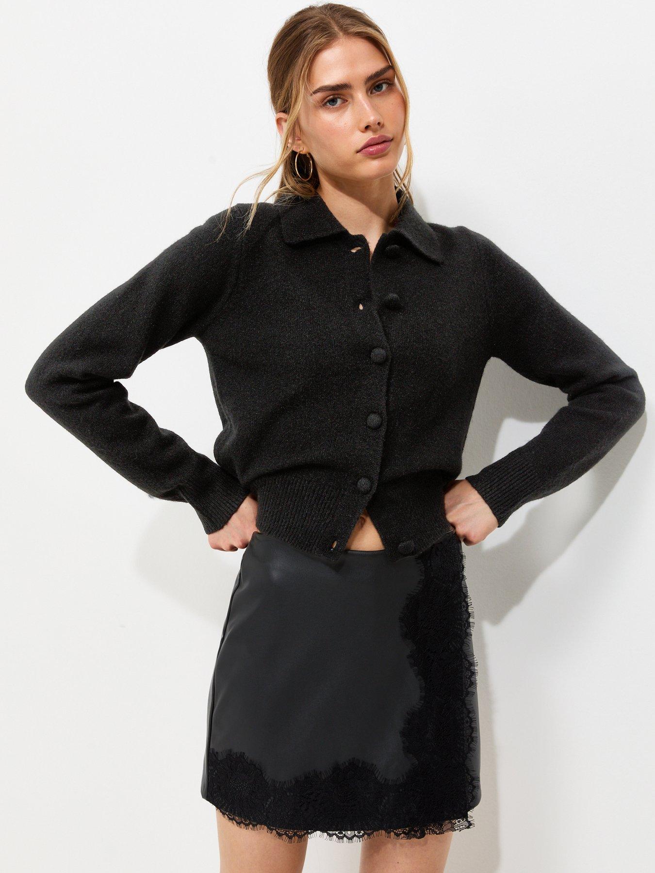 Image 1 of 6 of New Look Womens Midweight Collared Button Front Cardigan - Black
