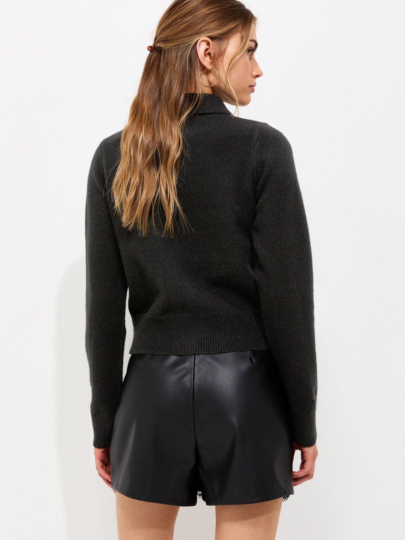 Image 2 of 6 of New Look Womens Midweight Collared Button Front Cardigan - Black