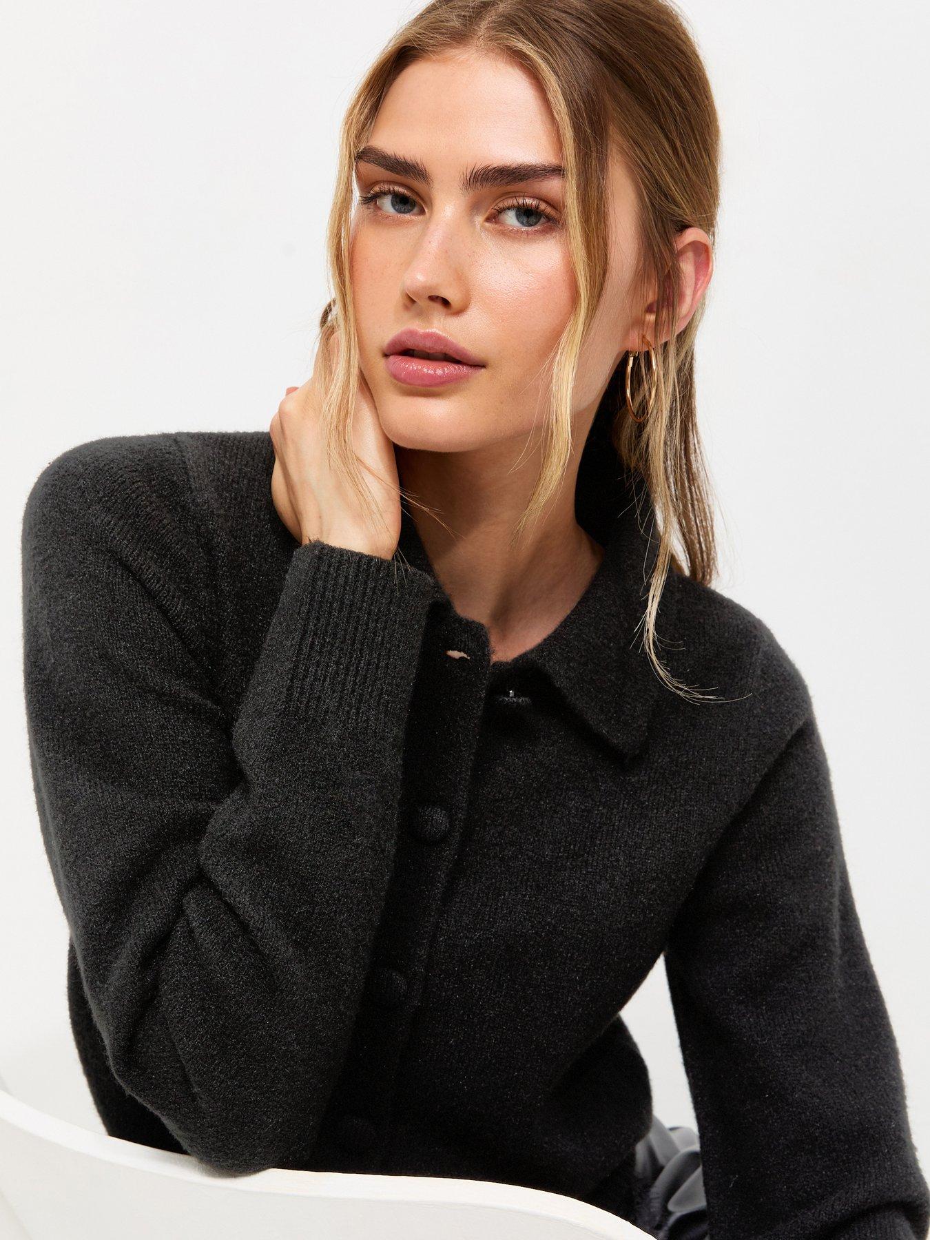 Image 4 of 6 of New Look Womens Midweight Collared Button Front Cardigan - Black