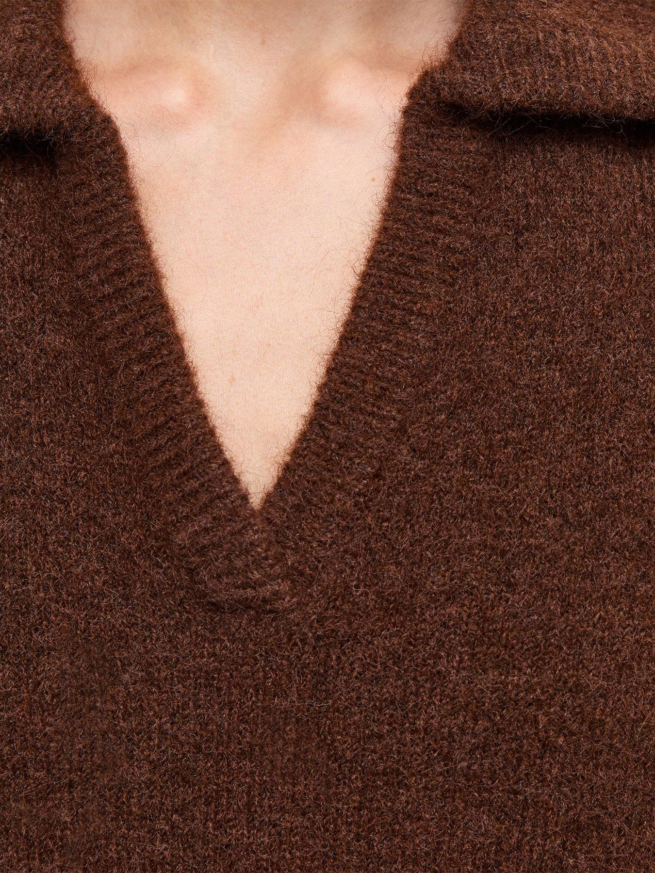 Image 6 of 6 of New Look Womens Polo Collar V-Neck Wool Blend Jumper - Brown