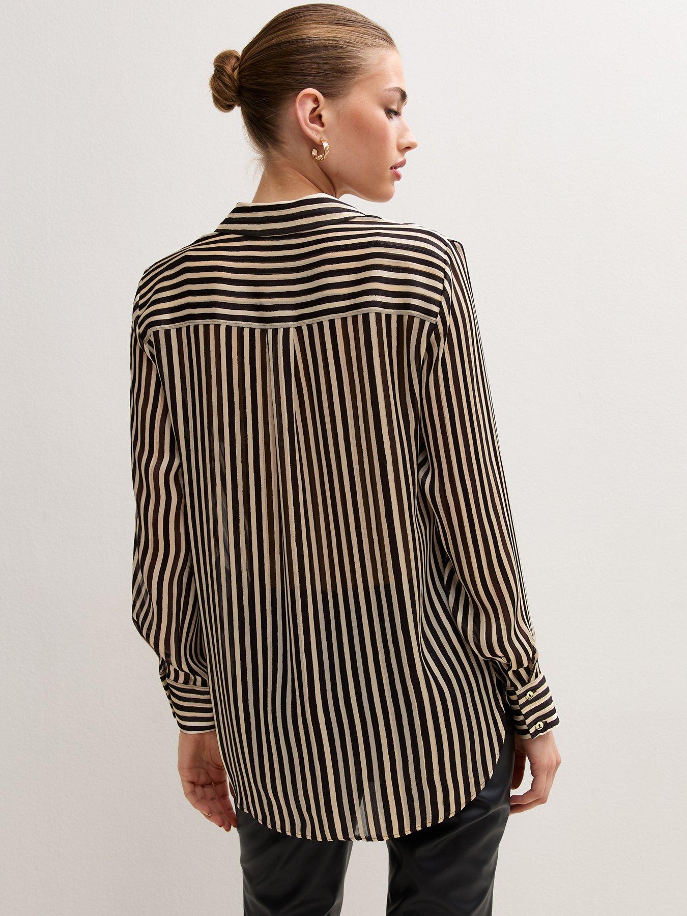 Image 2 of 6 of New Look Womens Brown Striped Satin Oversized Shirt