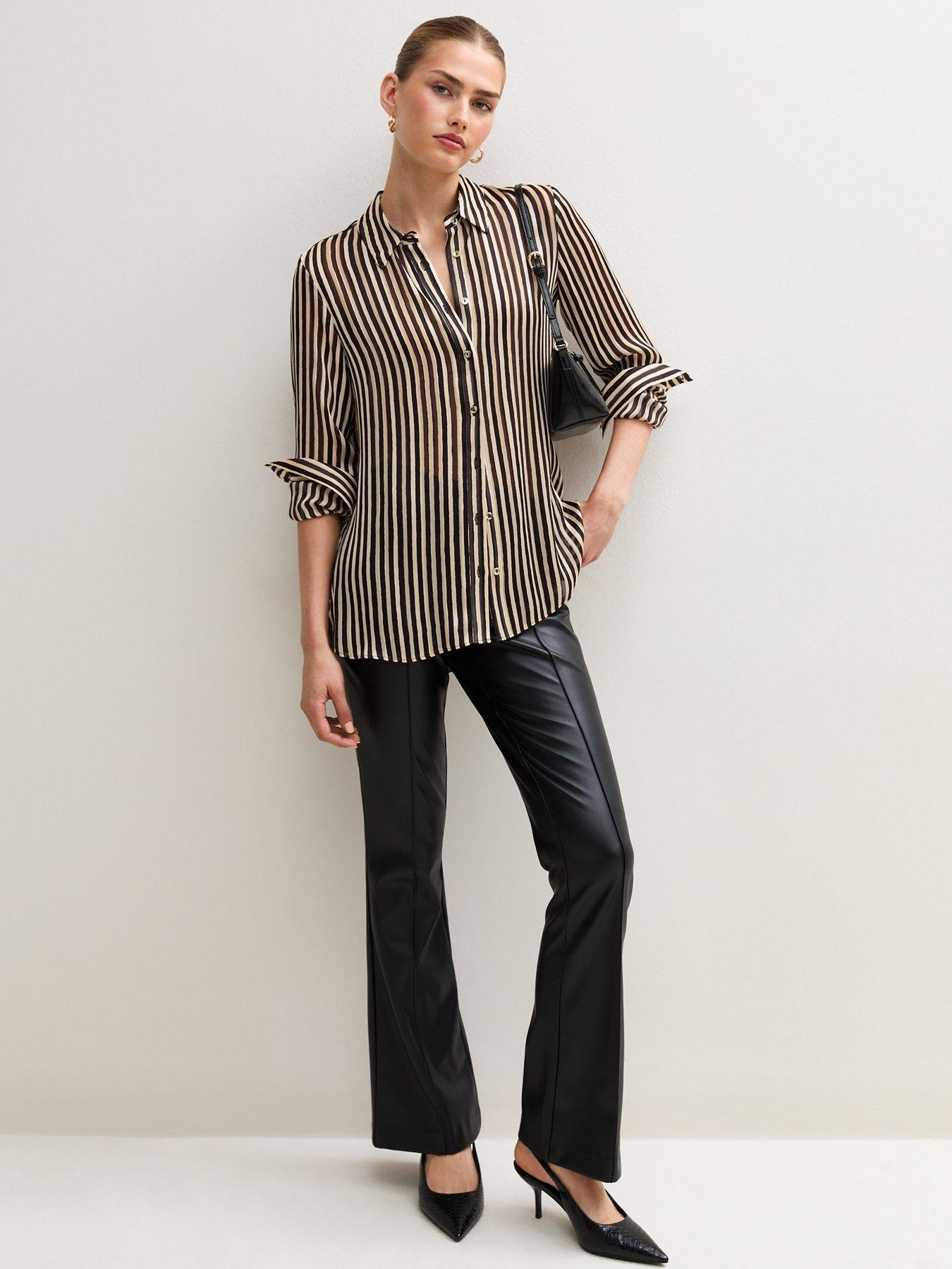 Image 3 of 6 of New Look Womens Brown Striped Satin Oversized Shirt