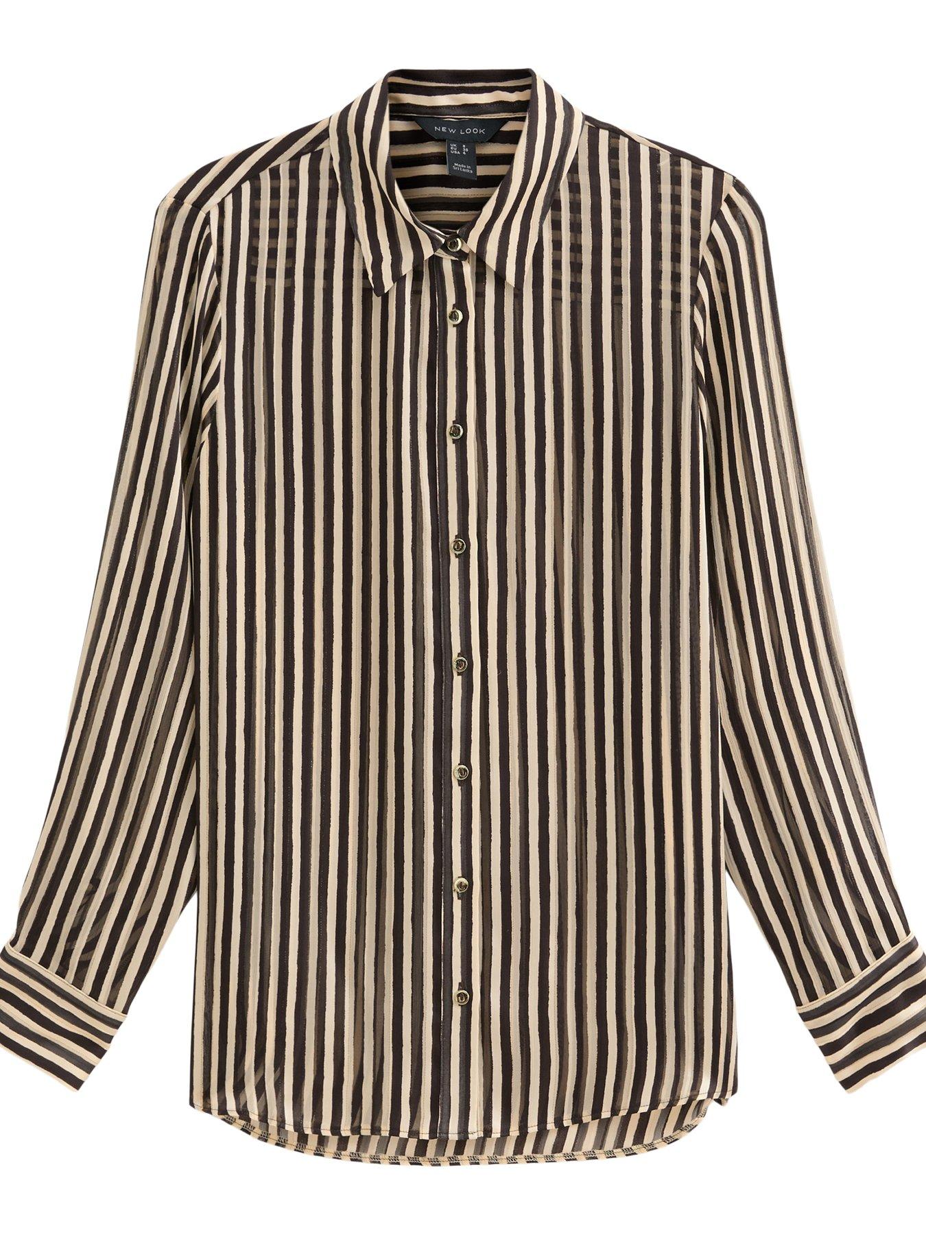 Image 5 of 6 of New Look Womens Brown Striped Satin Oversized Shirt