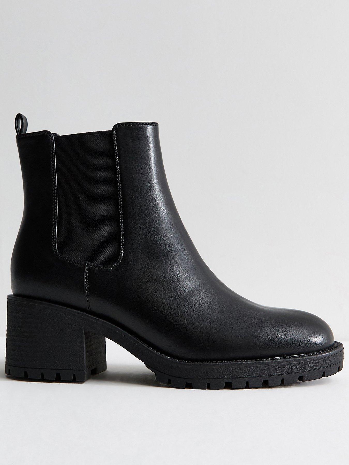 Image 1 of 6 of New Look Black Faux Leather Block Heel Chelsea Ankle Boots