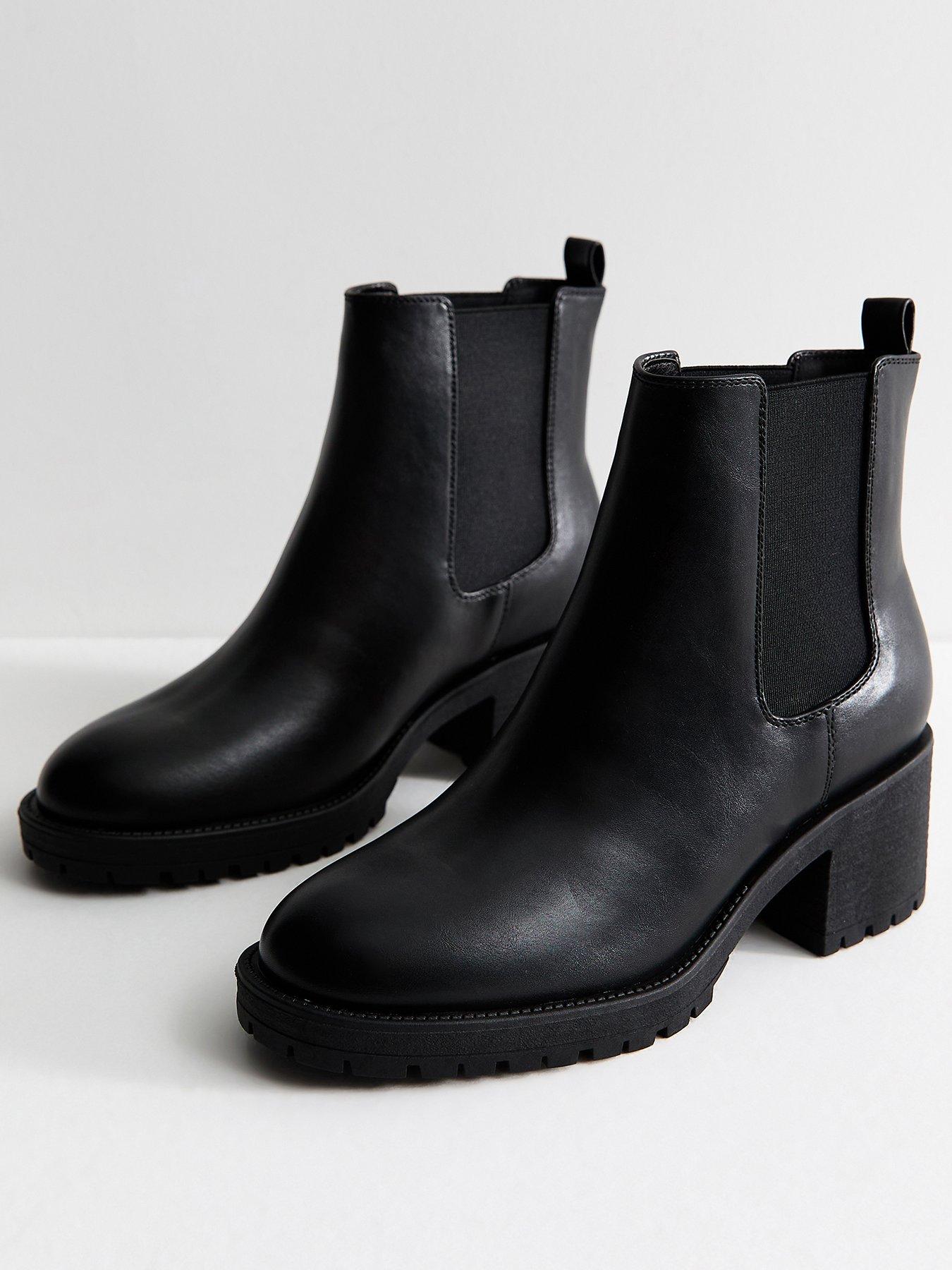 Image 2 of 6 of New Look Black Faux Leather Block Heel Chelsea Ankle Boots