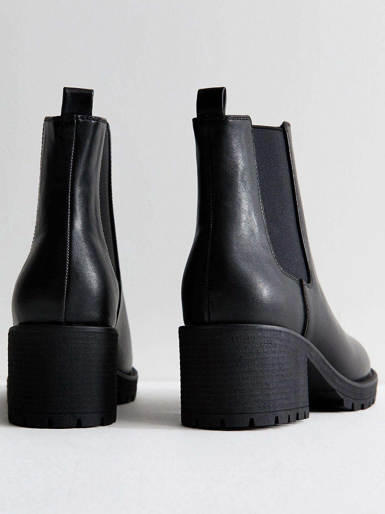 Image 3 of 6 of New Look Black Faux Leather Block Heel Chelsea Ankle Boots