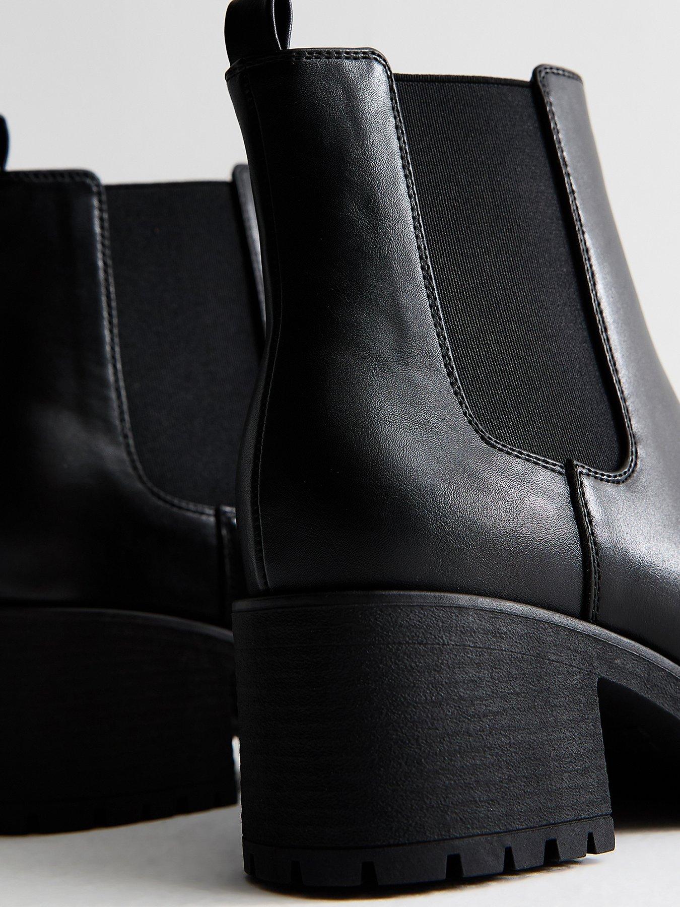 Image 4 of 6 of New Look Black Faux Leather Block Heel Chelsea Ankle Boots