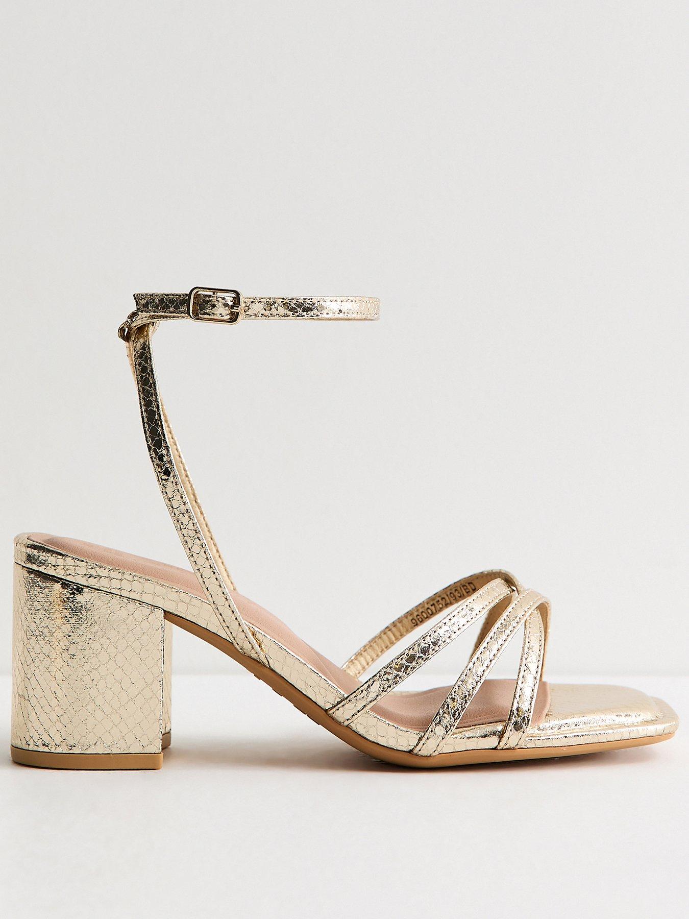 Image 2 of 5 of New Look Womens Extra Wide Fit Snake Embossed Block Heel Sandals - Gold
