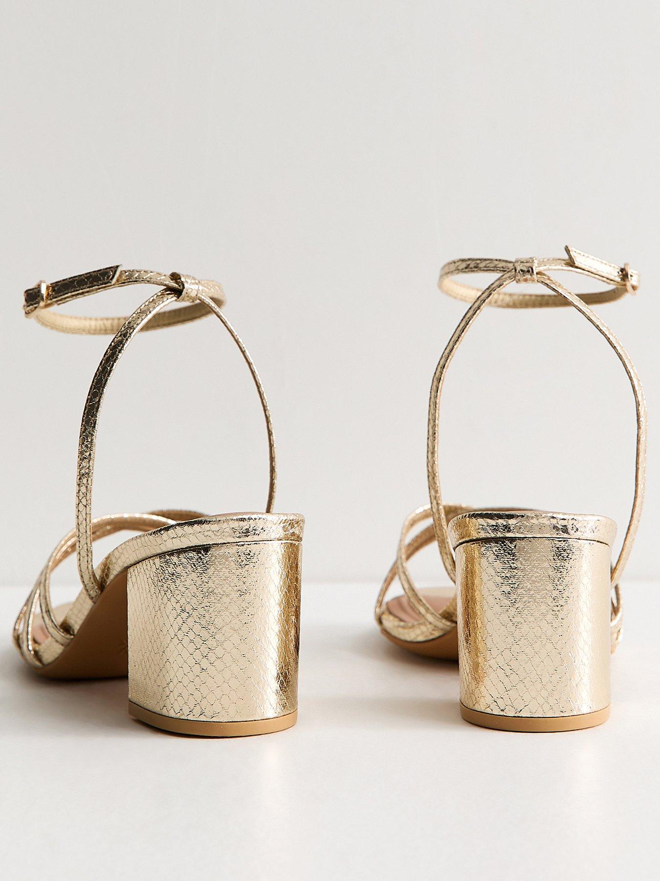 Image 4 of 5 of New Look Womens Extra Wide Fit Snake Embossed Block Heel Sandals - Gold