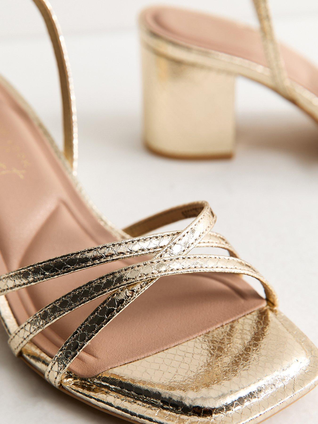 Image 5 of 5 of New Look Womens Extra Wide Fit Snake Embossed Block Heel Sandals - Gold