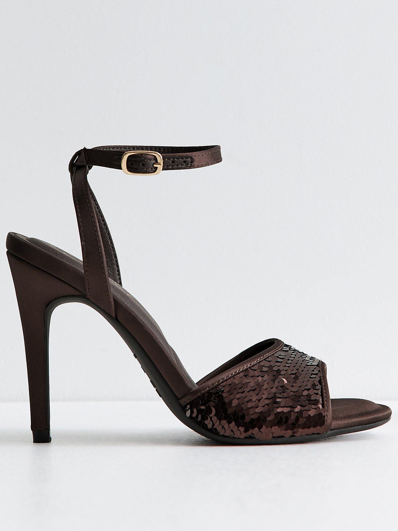 Image 2 of 5 of New Look Womens Sequin Ankle Strap Stiletto Heeled Sandals - Brown