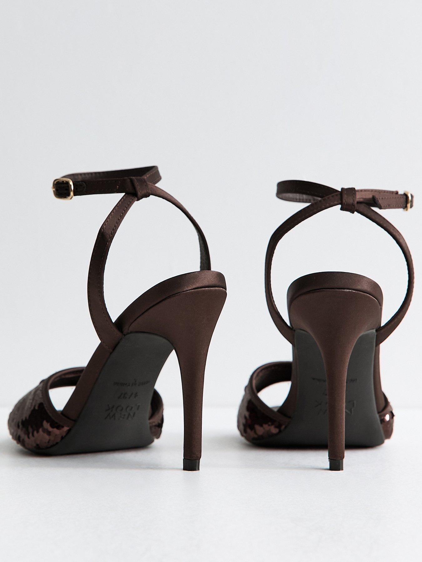 Image 4 of 5 of New Look Womens Sequin Ankle Strap Stiletto Heeled Sandals - Brown
