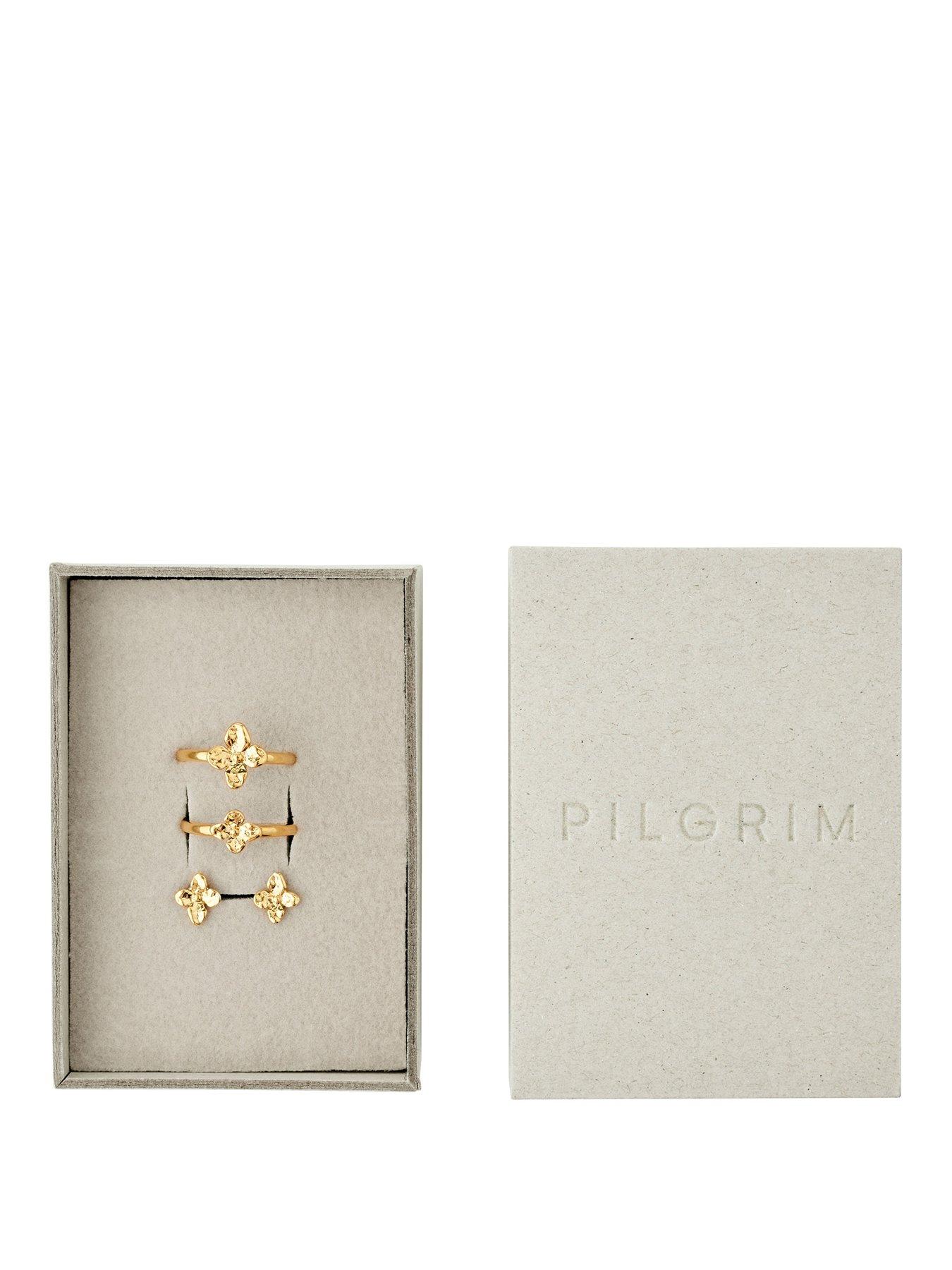 Pilgrim Sanine - gift set, rings & earstuds, gold-plated