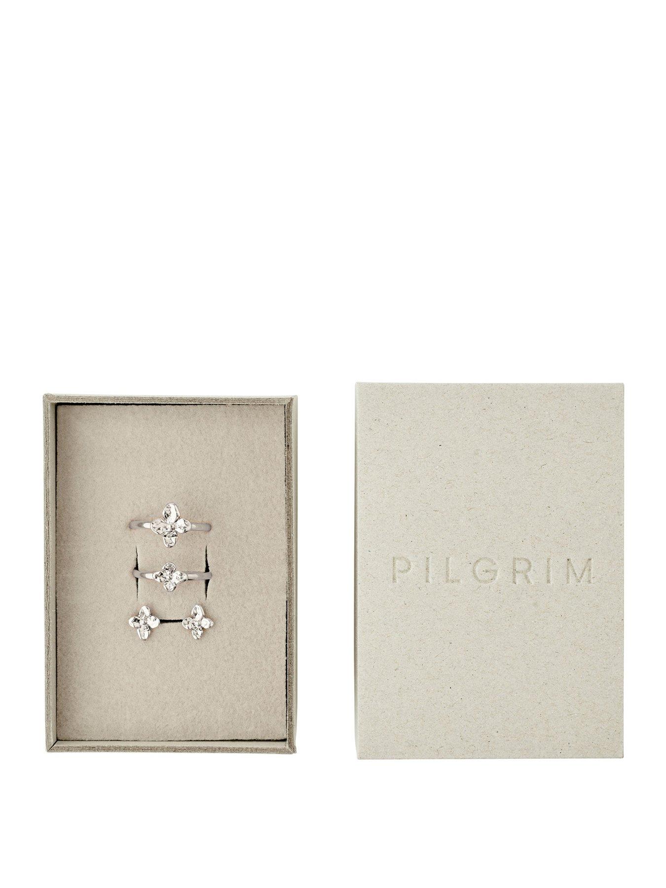 Pilgrim Sanine - gift set, rings & earstuds, silver-plated
