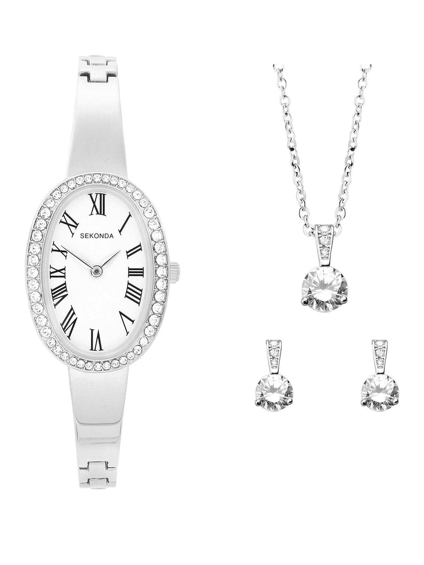 Sekonda Womens Bellamy Silver Watch, Necklace and Earrings Gift Set
