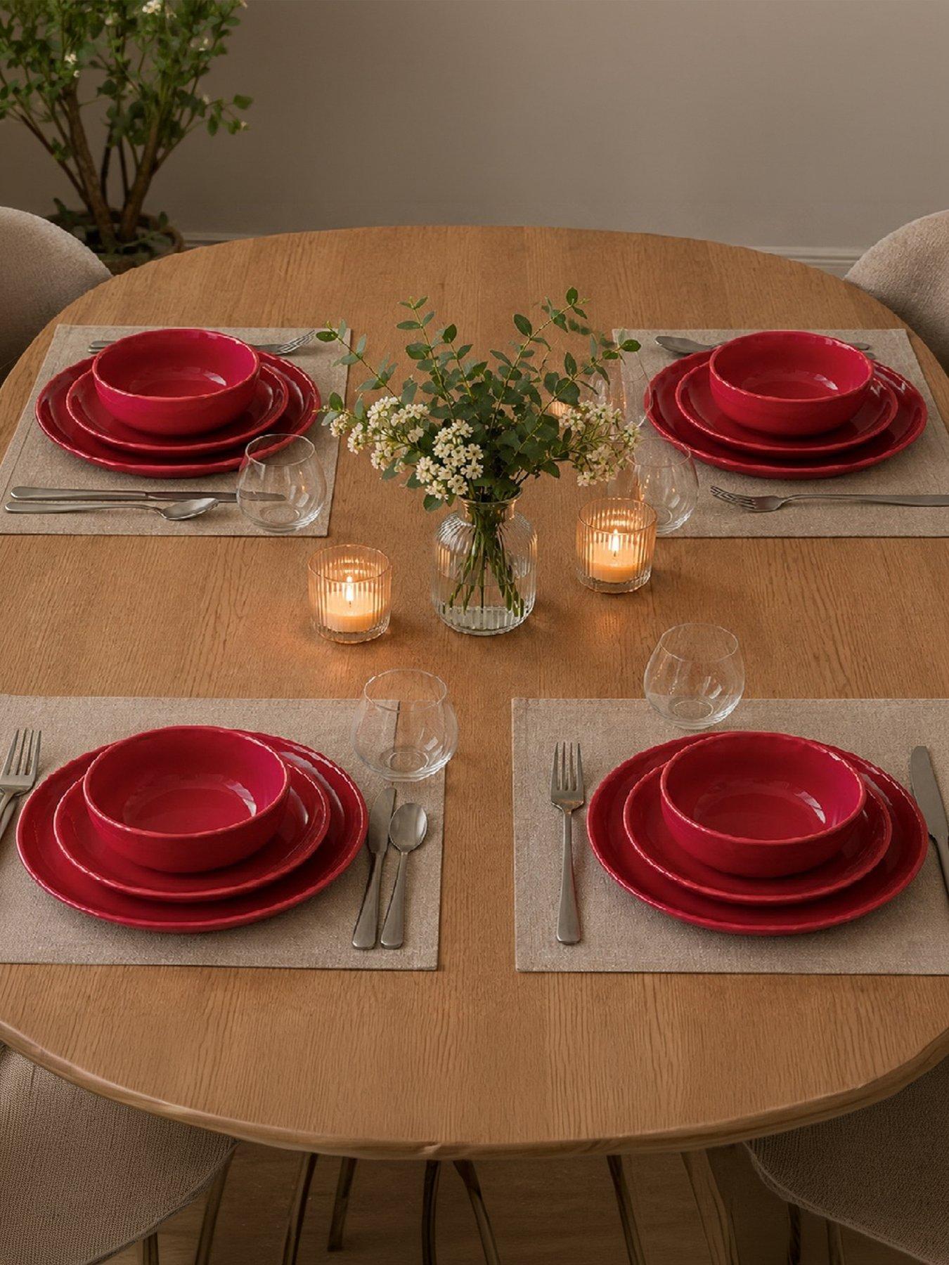 WATERSIDE 12pc Red Lipped Dinner Set