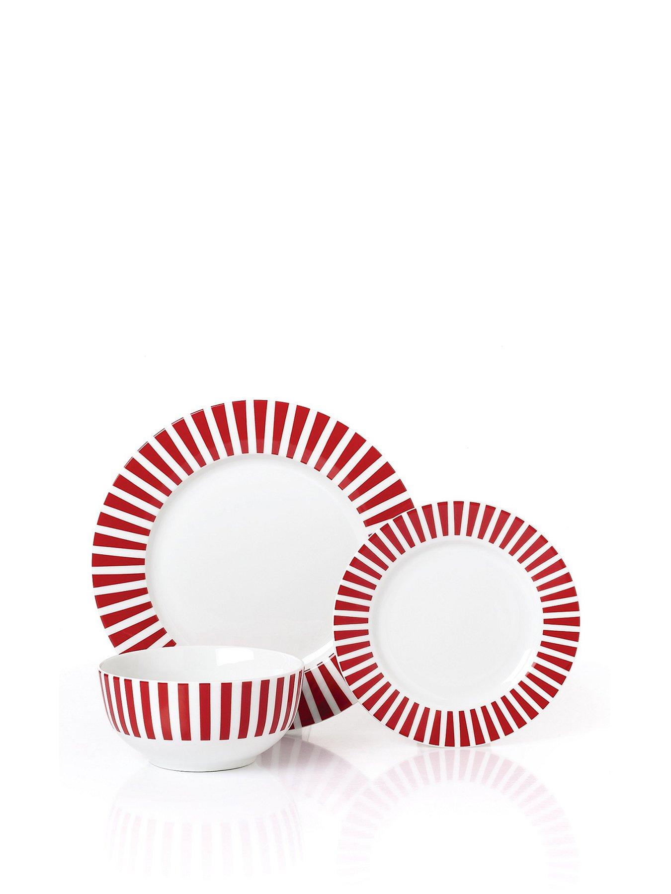 WATERSIDE 12pc Burgundy Stripe Dinner Set