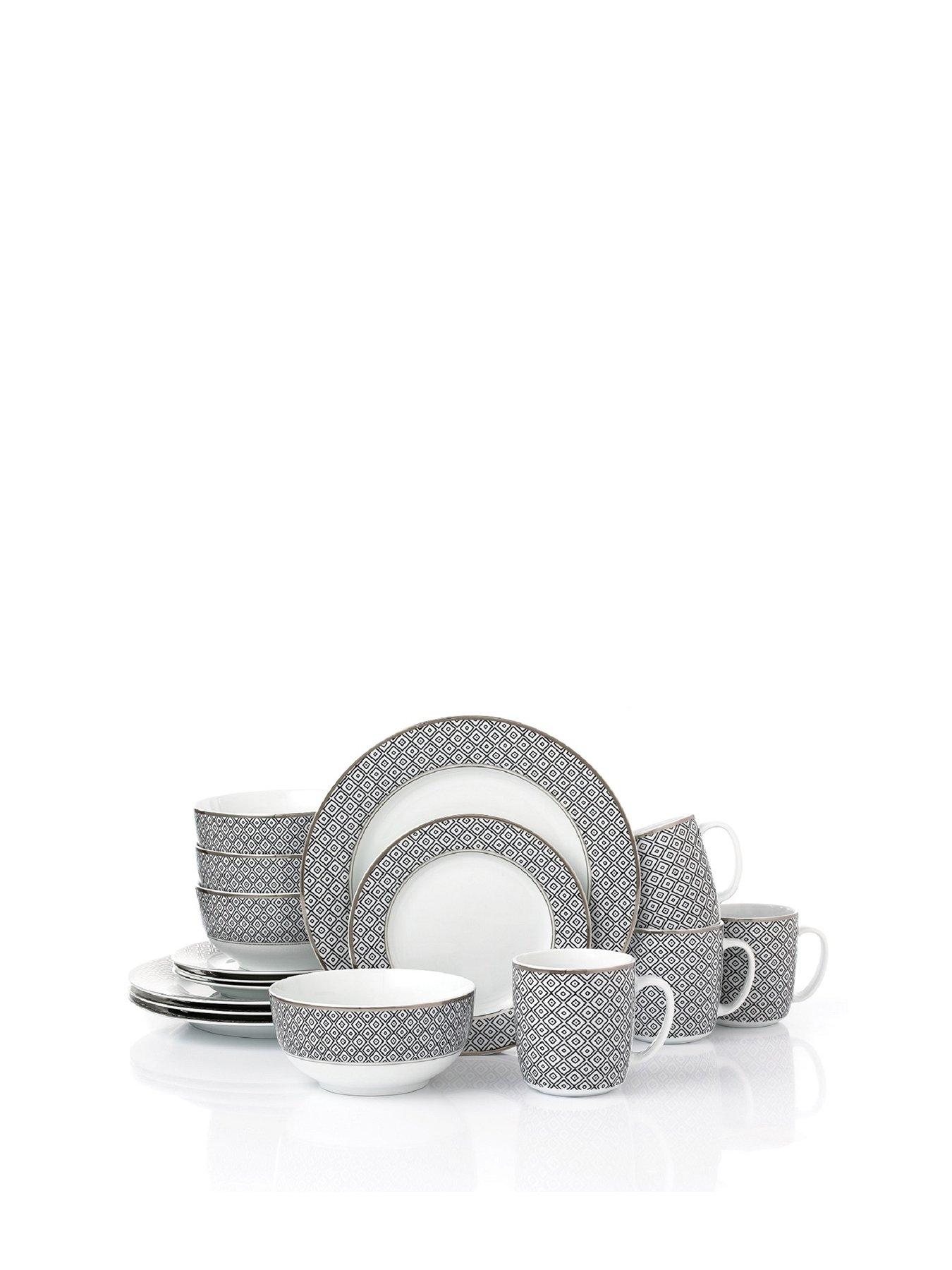Image 2 of 4 of WATERSIDE 16pc Black Geo With Silver Rim Dinner Set