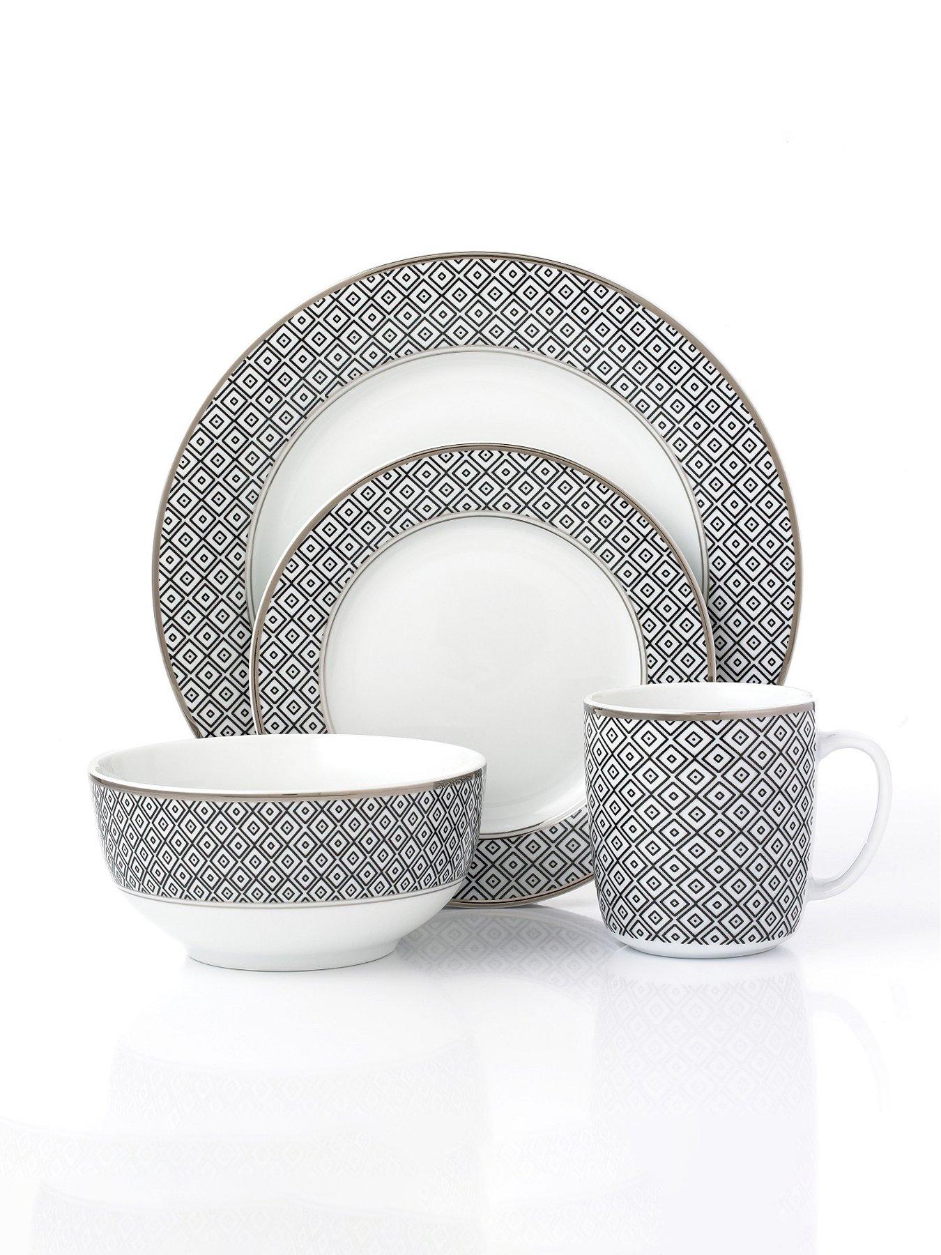 Image 3 of 4 of WATERSIDE 16pc Black Geo With Silver Rim Dinner Set